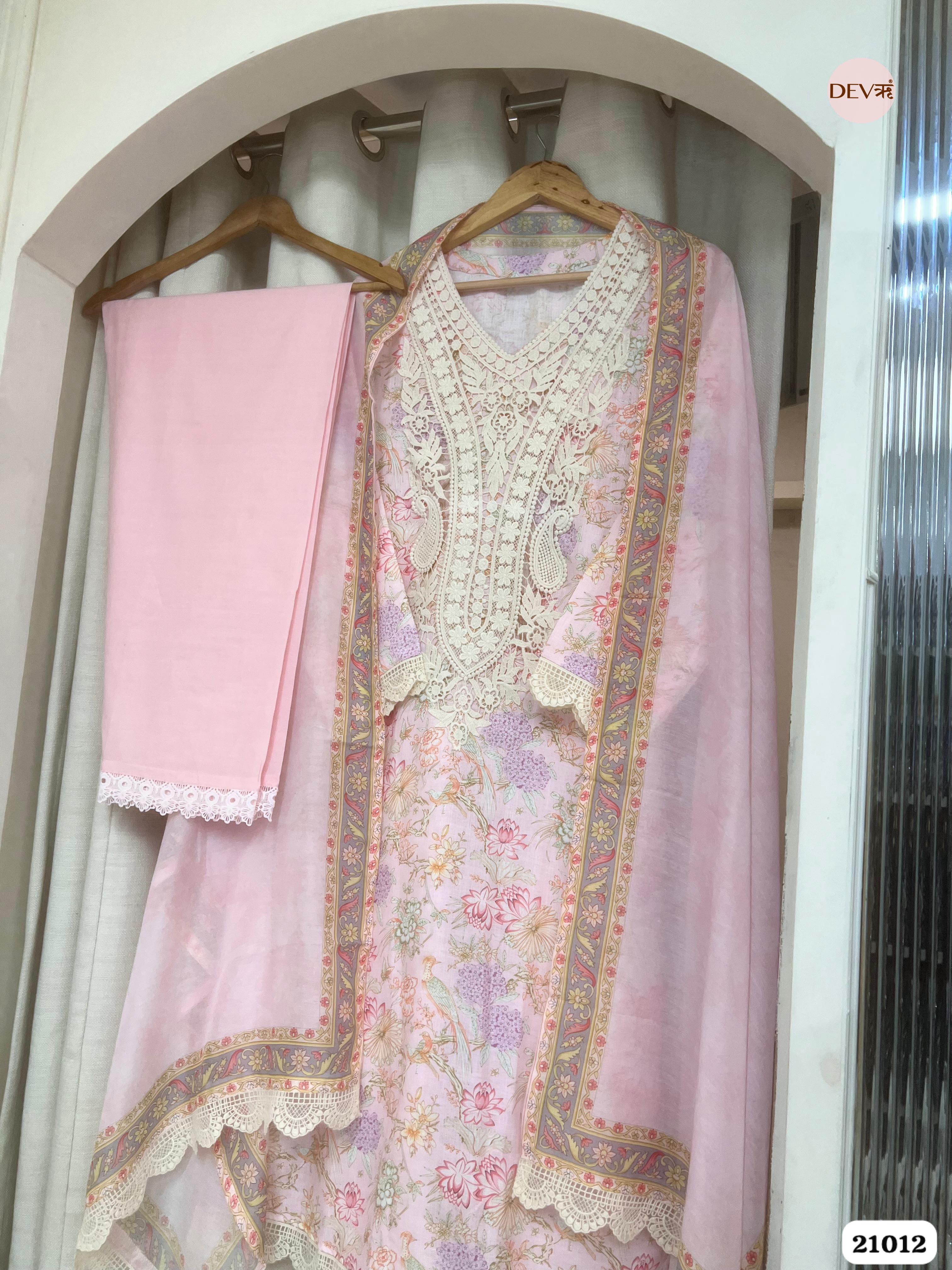 Parijat Pure Cotton Printed Pink 3-Piece Set (Devri – D.No 21012)