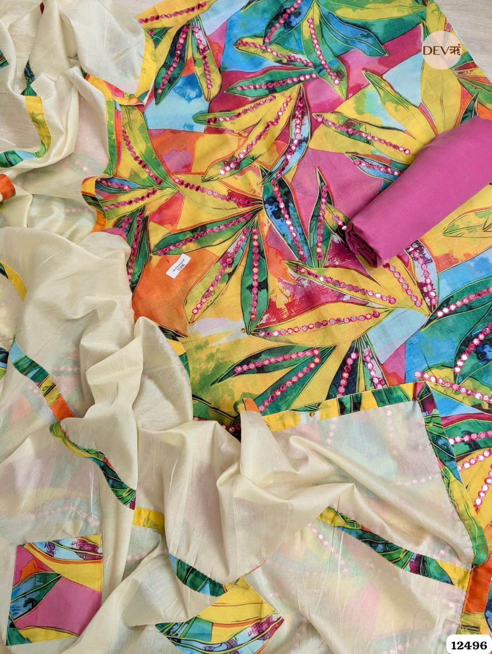 Multicolor Cotton Printed Unstitched 3-Piece Suit (Devri – D.No.12496)