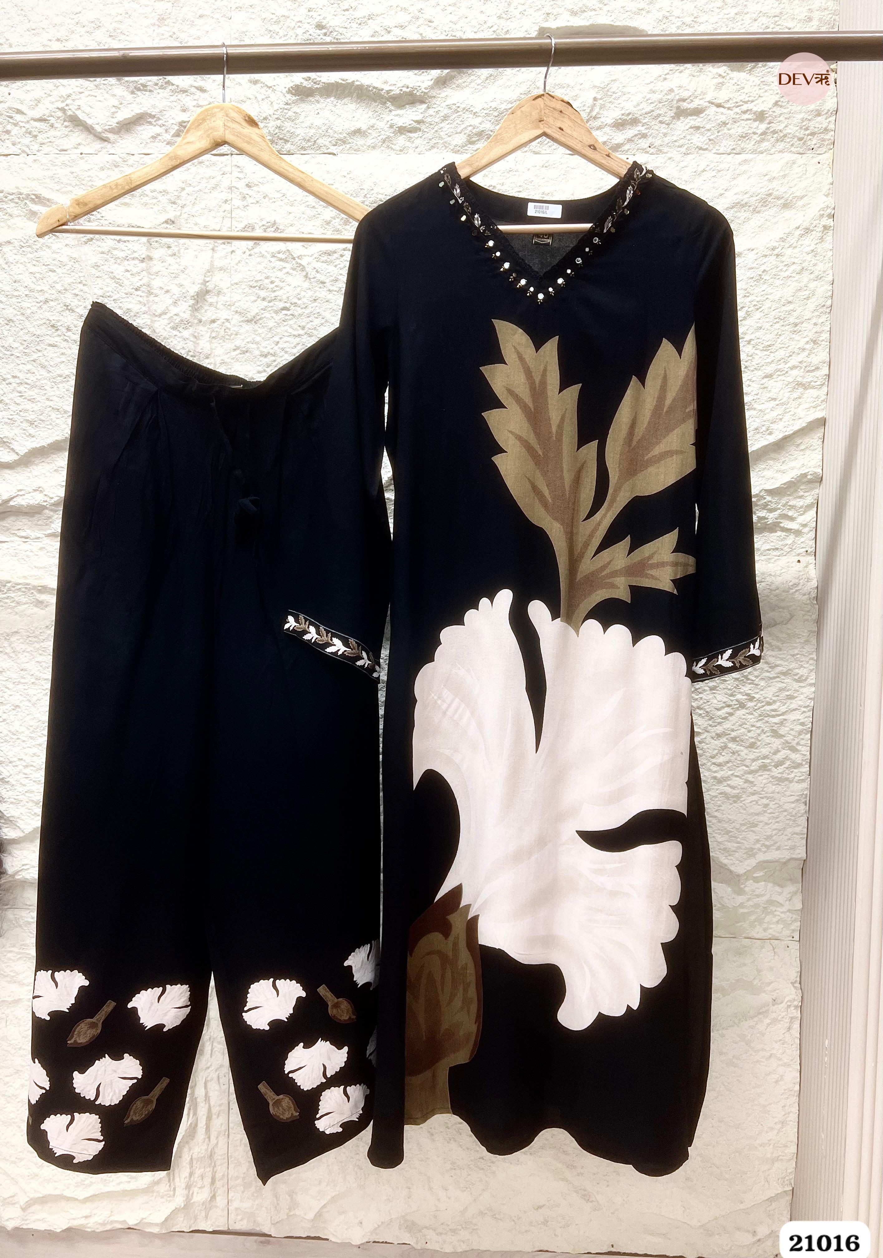 Gulnaar German Reyon Printed Black 2-Piece Set (Devri – D.No 21016)