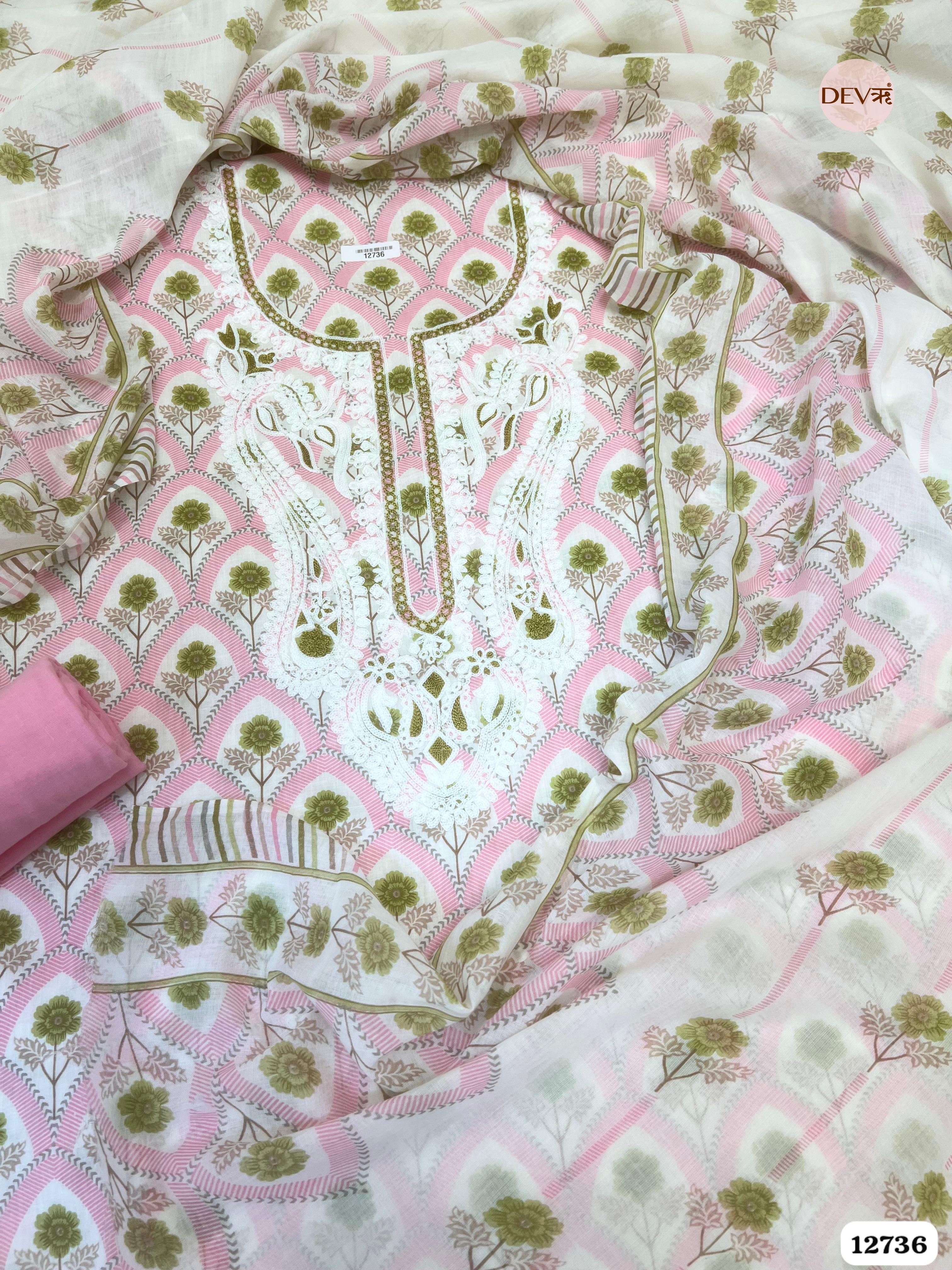Pink Cotton Embroidered Unstitched 3-Piece Suit (Devri – D.No 12736)