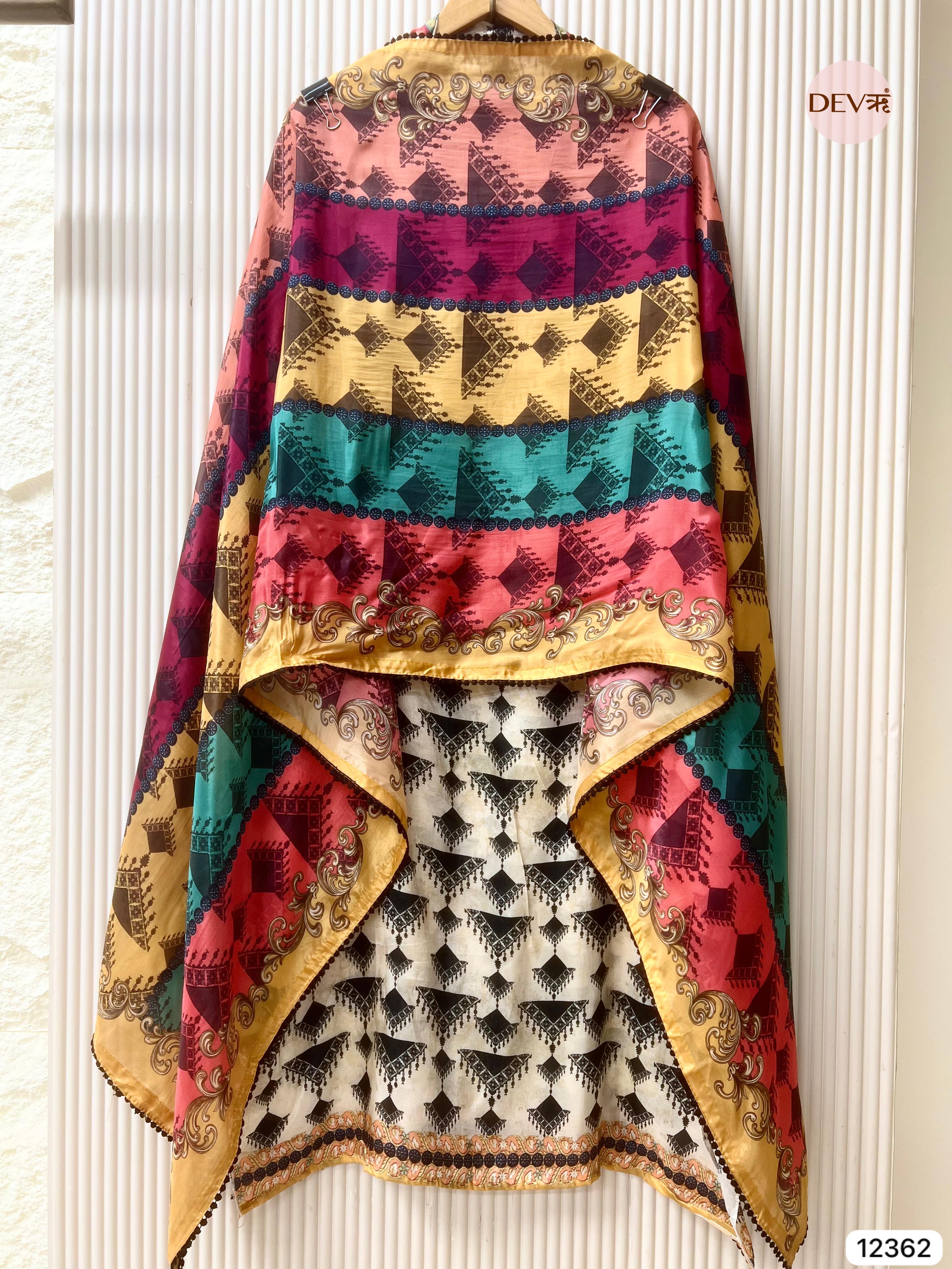 Ivory Multicolour Organza Silk Printed Unstitched 3-Piece Suit (Devri – D.No 12362)