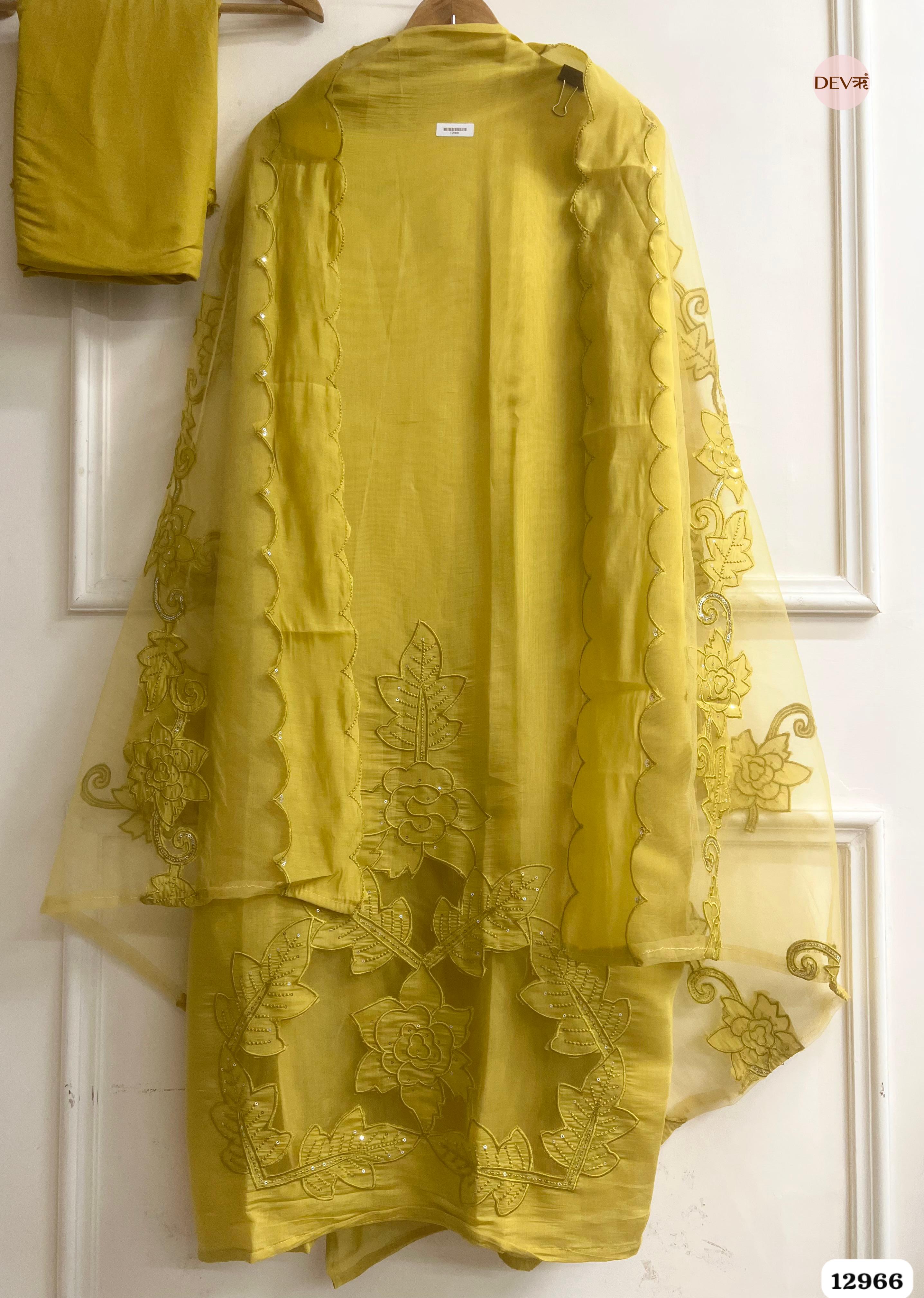 Mustard Roman Silk Embroidered Unstitched 3-Piece Suit (Devri – D.No 12966)