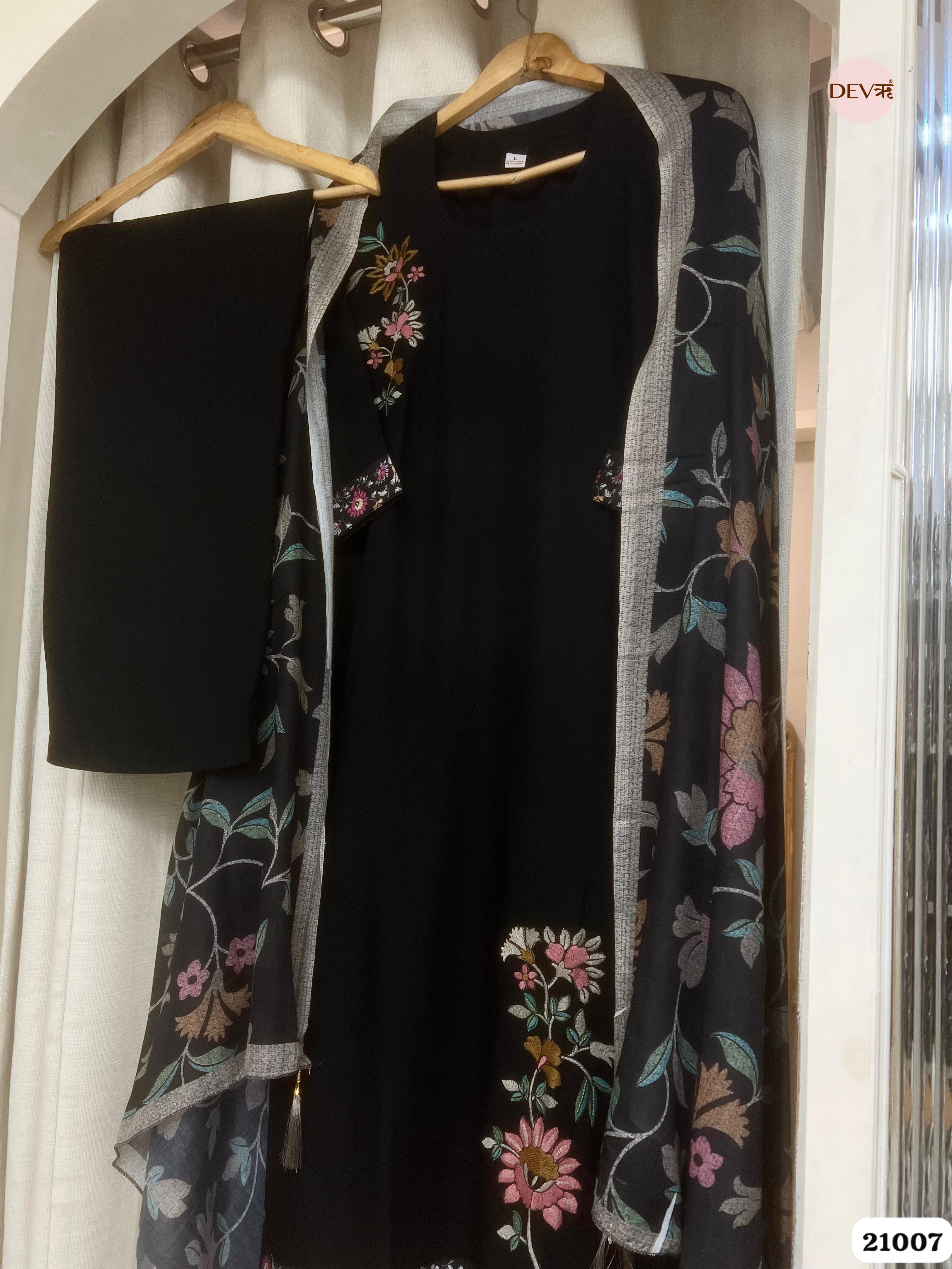 Kavyanjali Cotton Embroidered Black 3-Piece Set (Devri – D.No 21007)