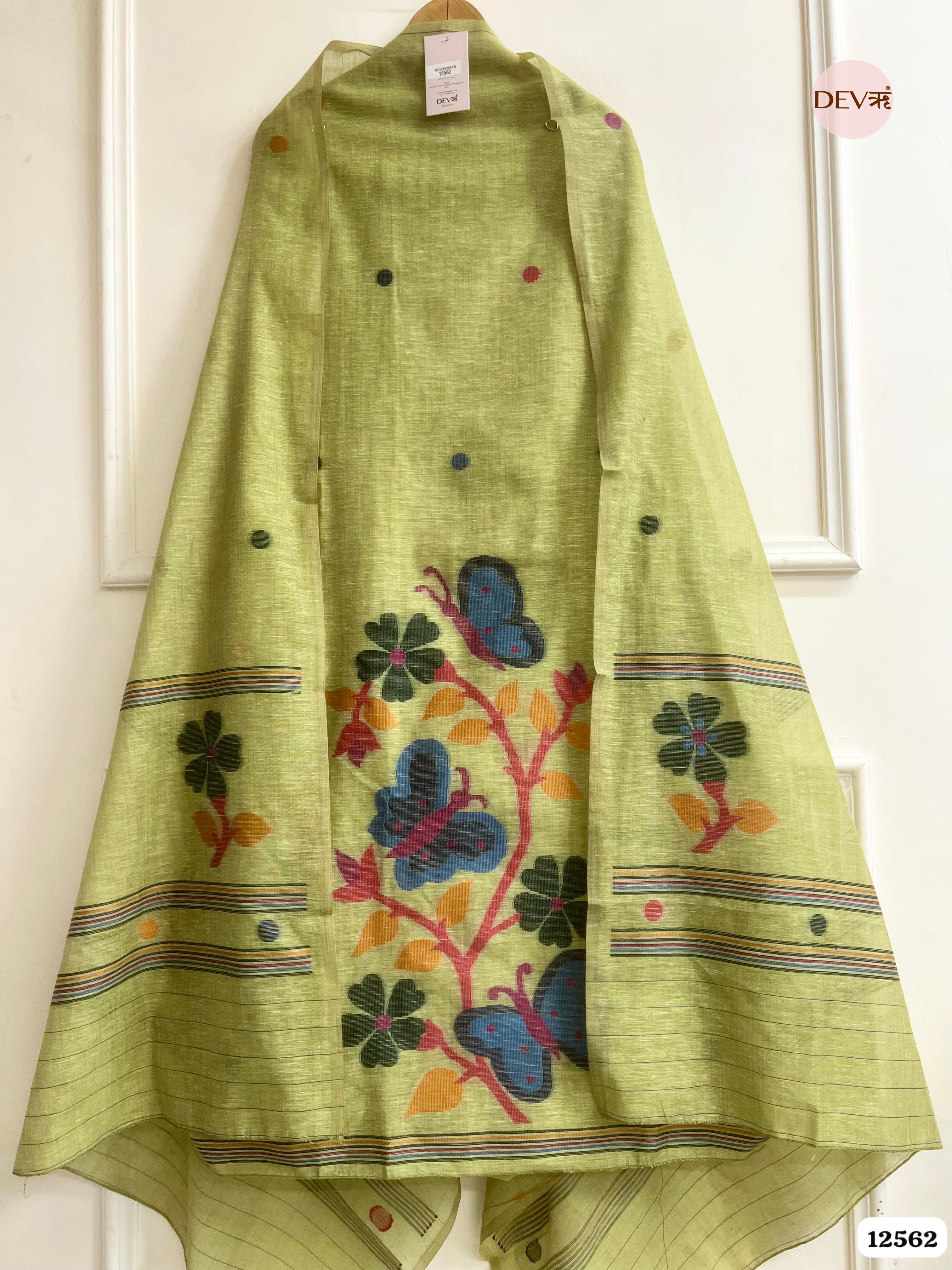 Green Linen Printed Unstitched 3-Piece Suit (Devri – D.No 12562)