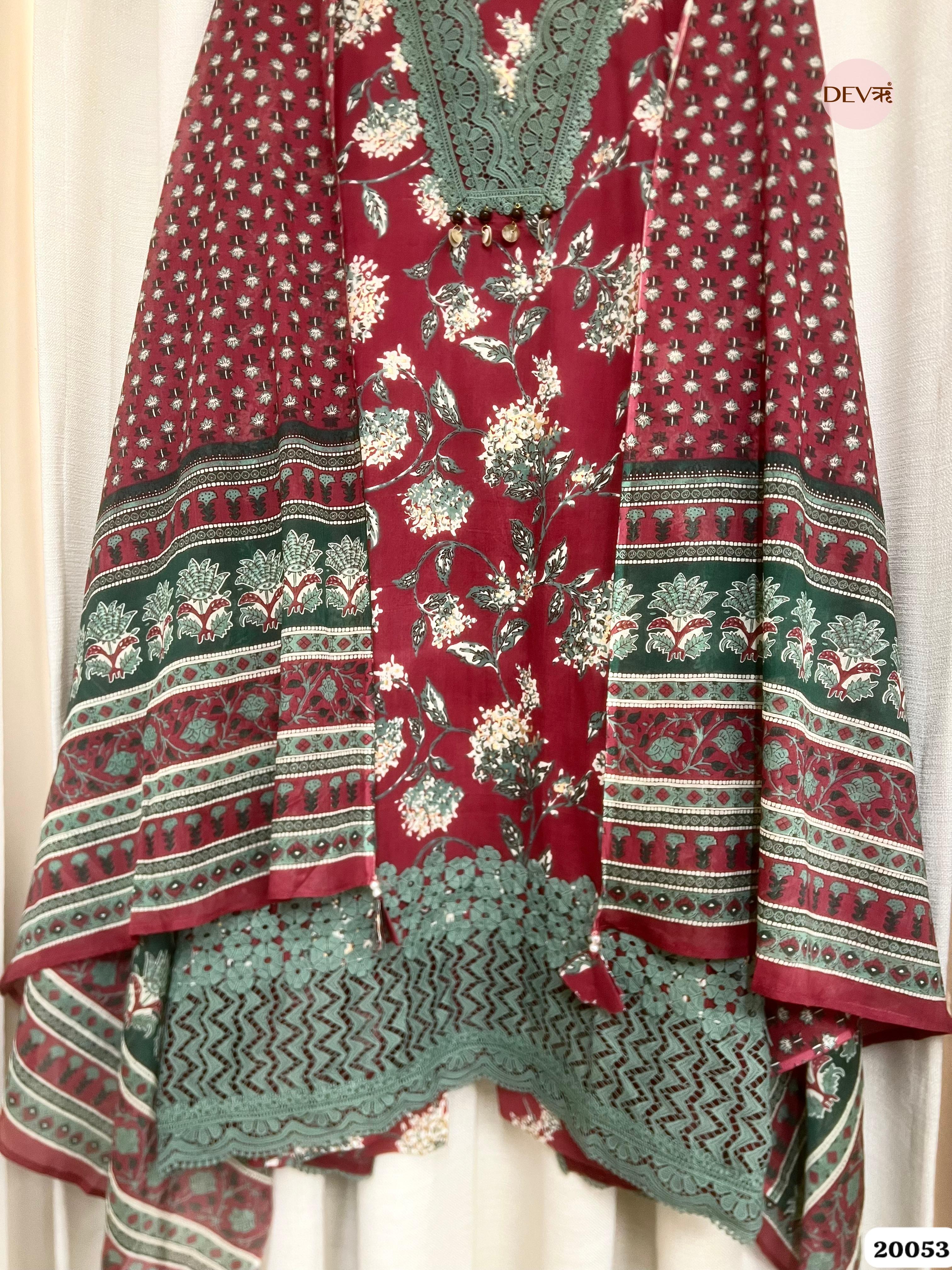 Maroon Pure Cotton Printed Unstitched 3-Piece Suit (Devri – D.No. 20053)