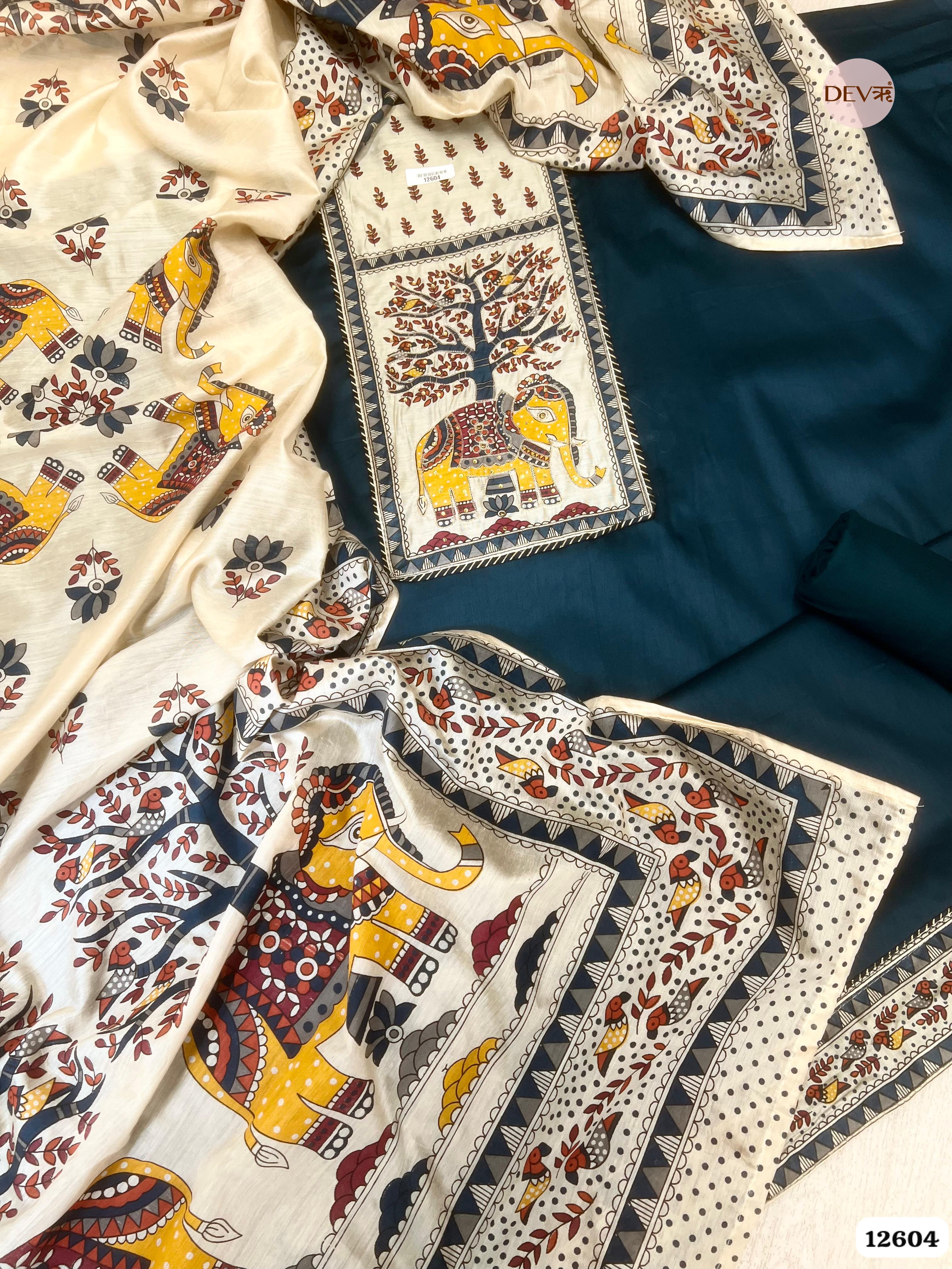 Navy Blue jam Cotton Printed & Embroidered Unstitched 3-Piece Suit (Devri – D.No. 12604)