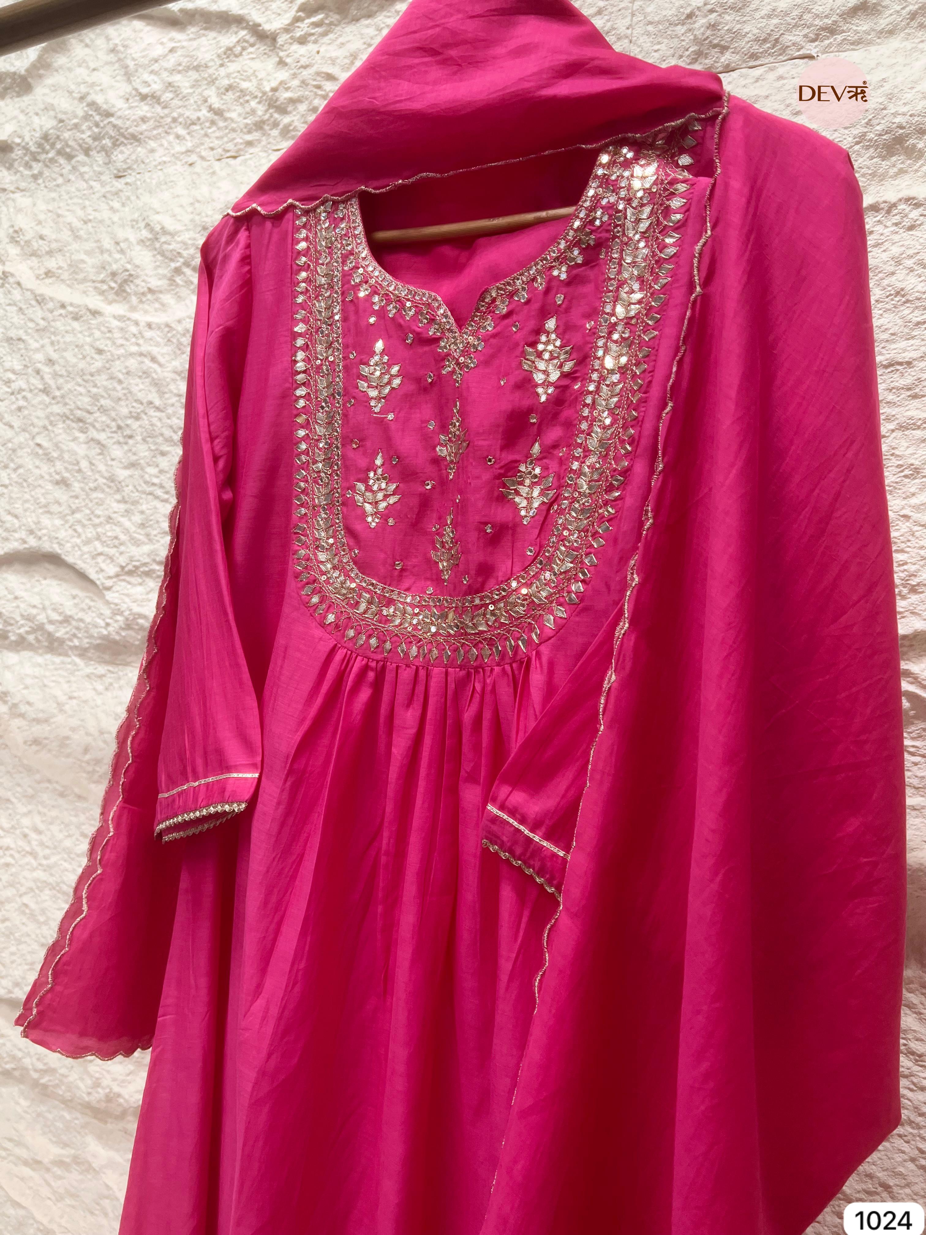 Fuchsia Glow Chanderi 3-Piece Set {1024}