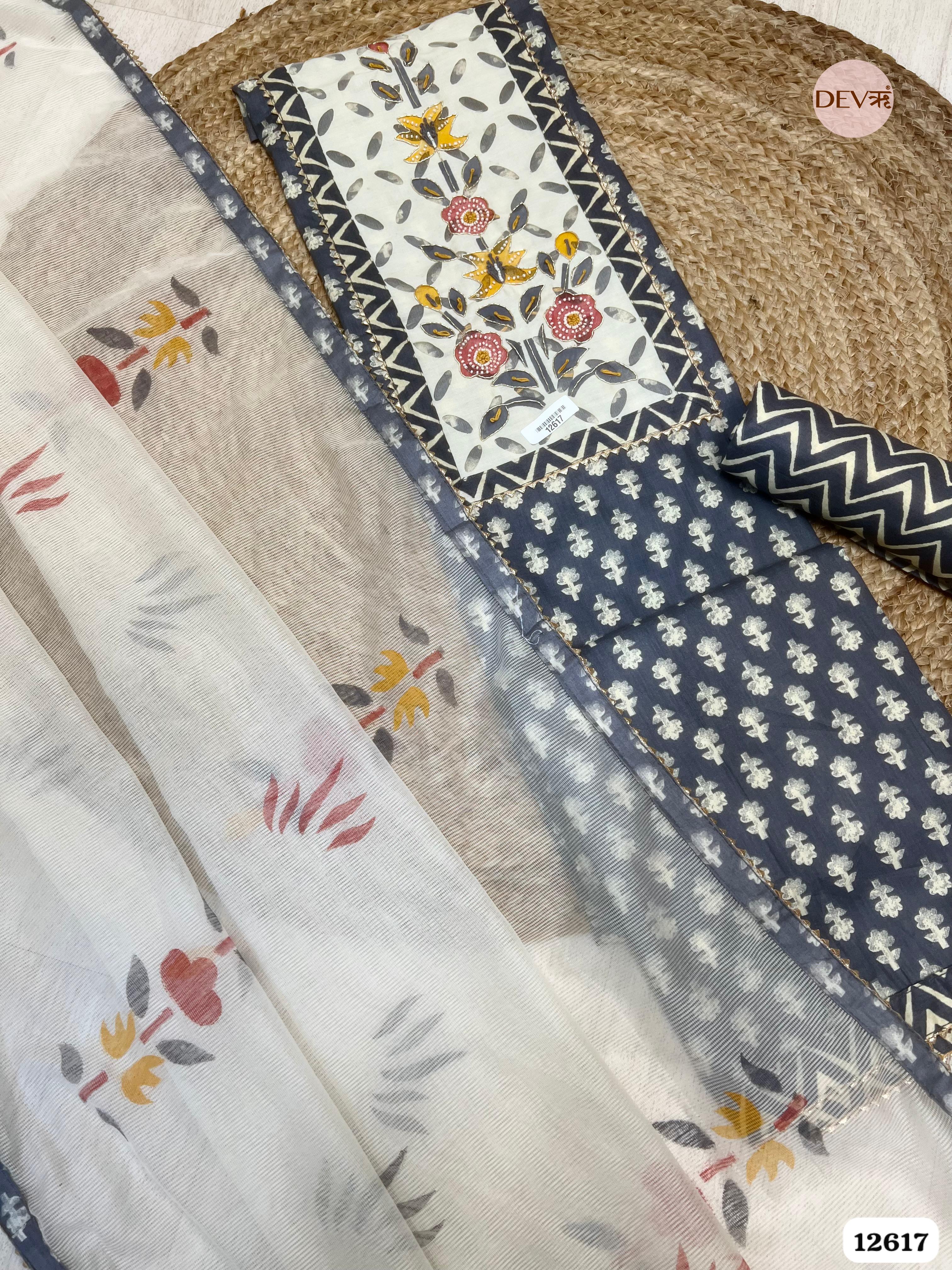 Grey & White Cotton Printed Unstitched 3-Piece Suit (Devri – D.No 12617)