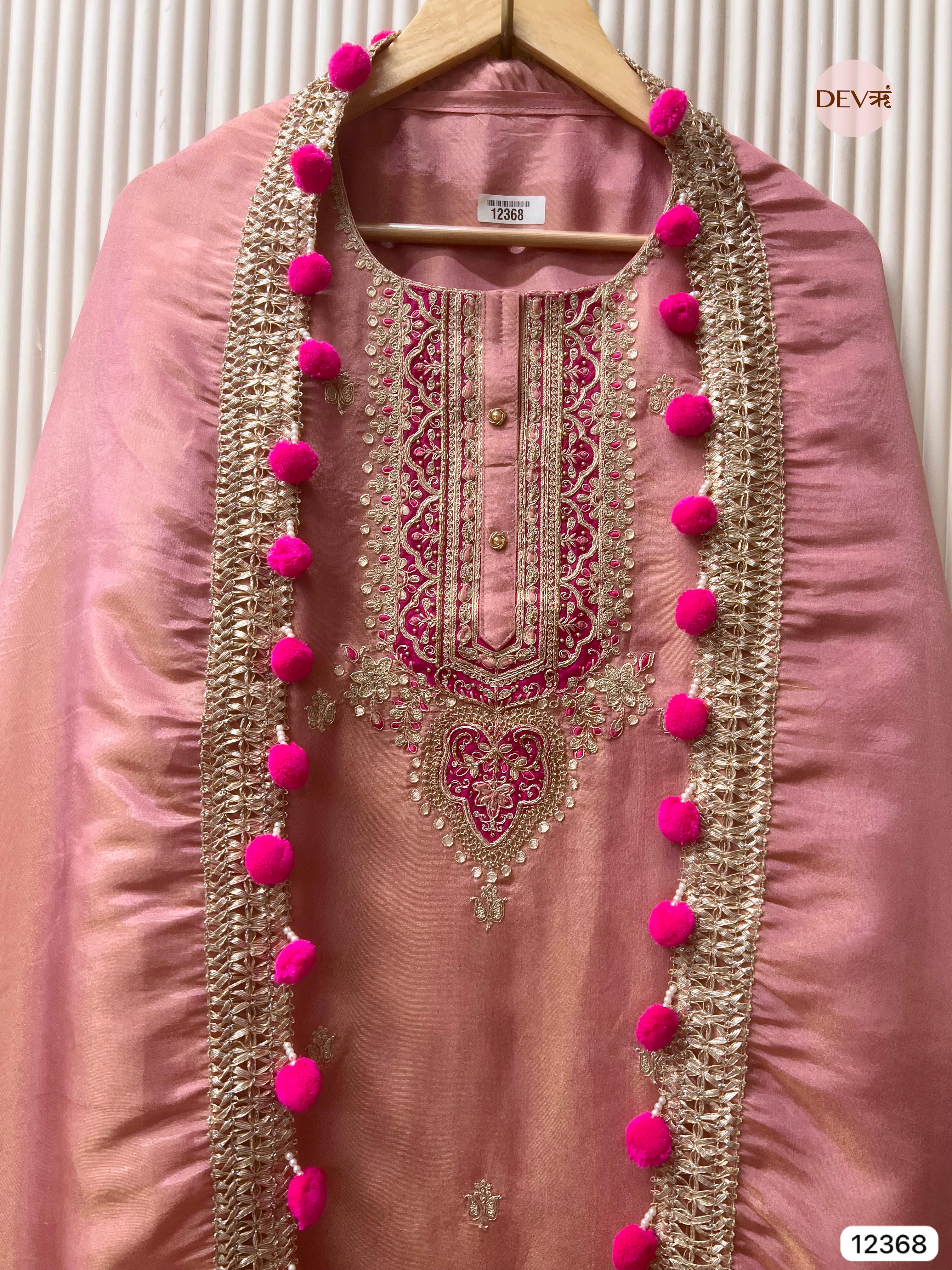 Blush Pink Shimmer Silk Hand Embroidered Unstitched 3-Piece Suit (Devri – D.No 12368)