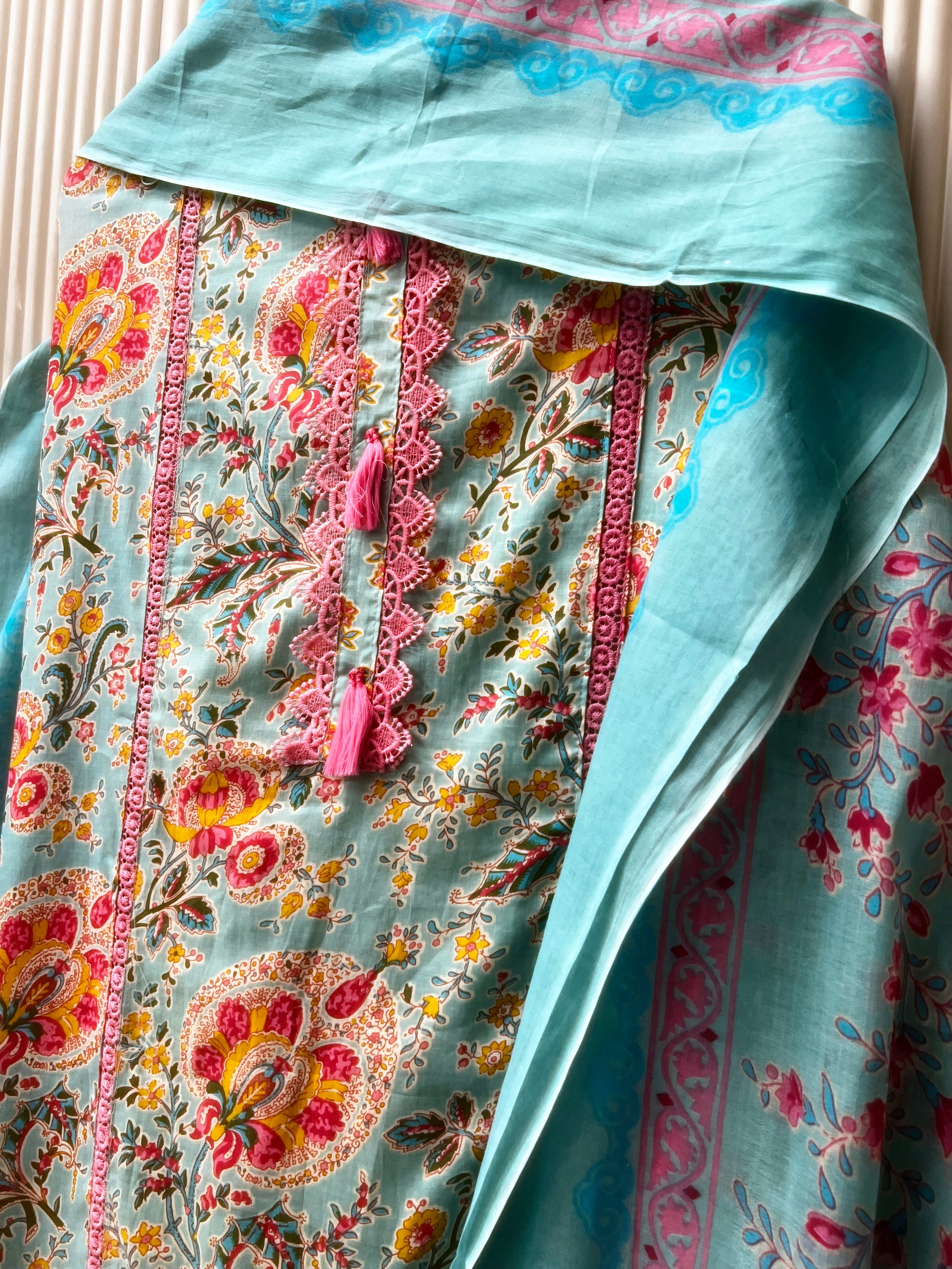 Aqua Blue Pure Cotton Floral Printed Unstitched 3-Piece Suit (Devri – D.No 12552)