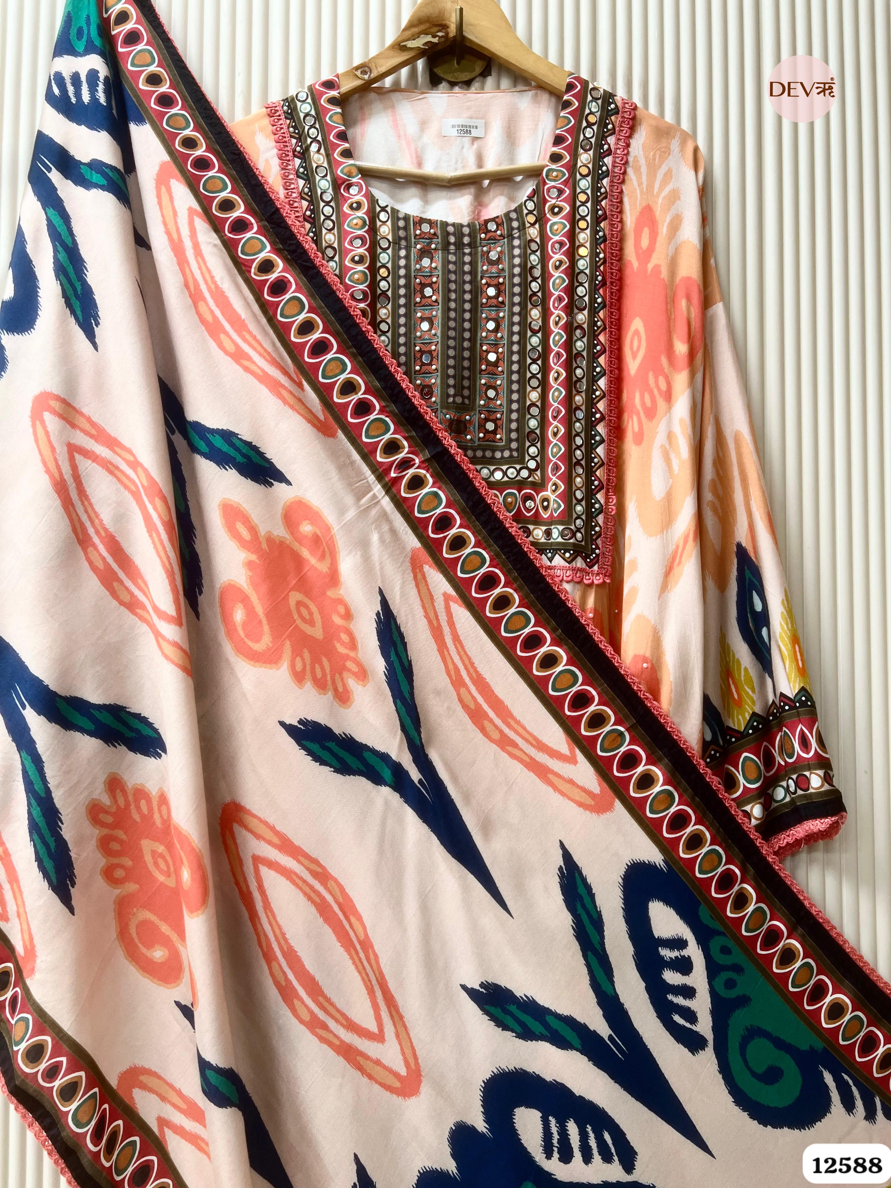 Multi-Colour Muslin Printed Unstitched 3-Piece Suit (Devri – D.No 12588)