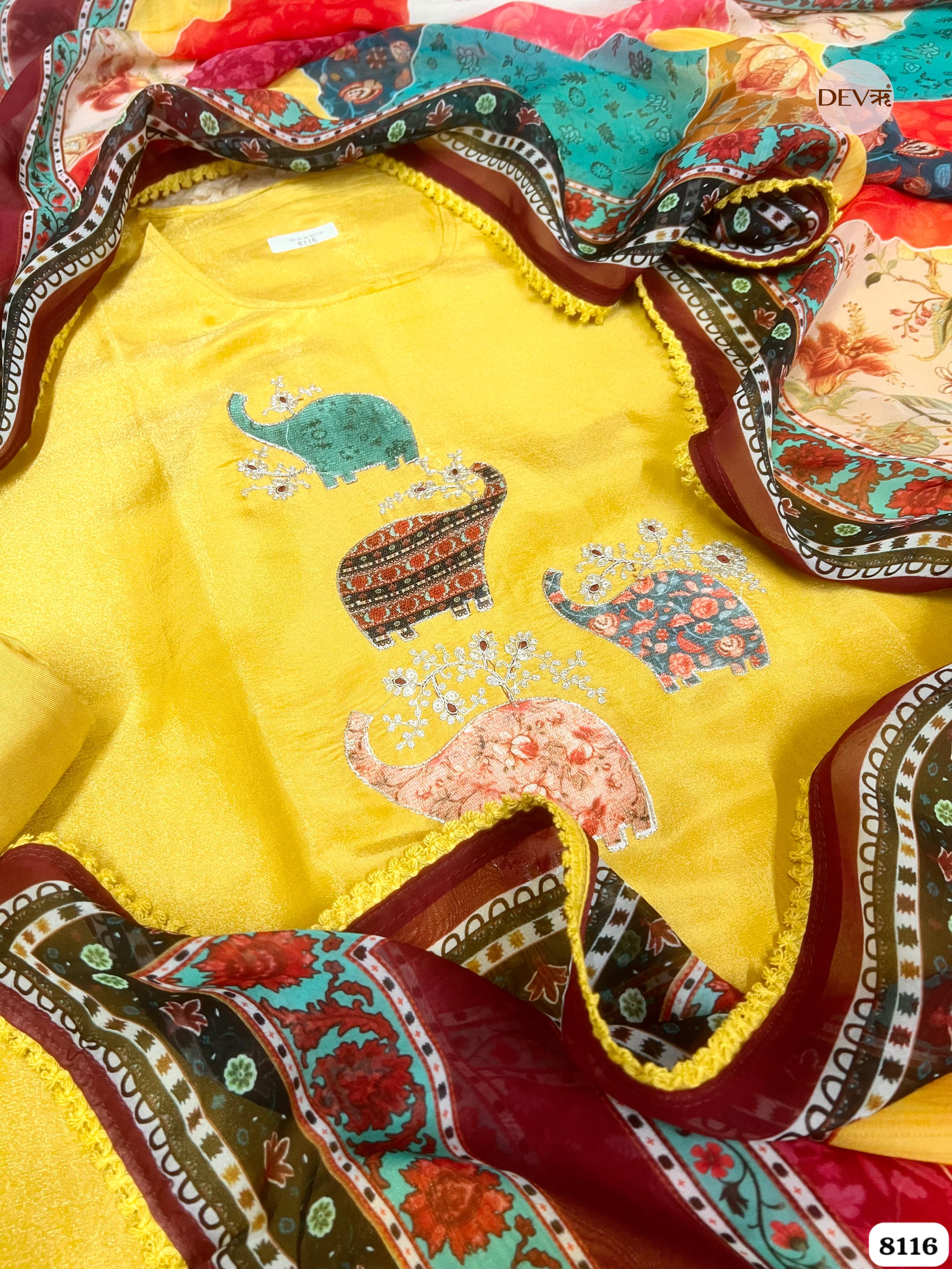 Mustard Tissue Silk Embroidered Unstitched 3-Piece Suit (Devri – D.No.8116)