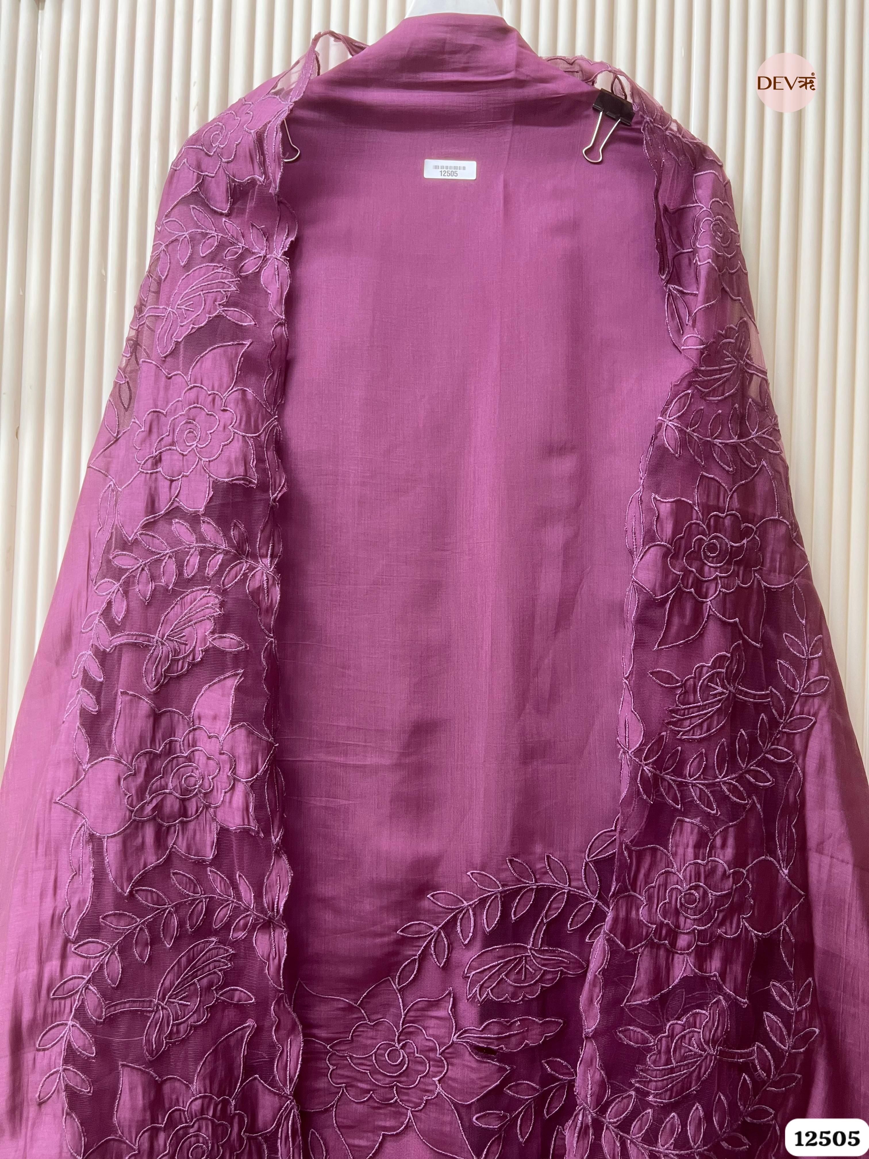 Deep Plum Modal Silk Embroidered Unstitched 3-Piece Suit (Devri – D.No 12505)
