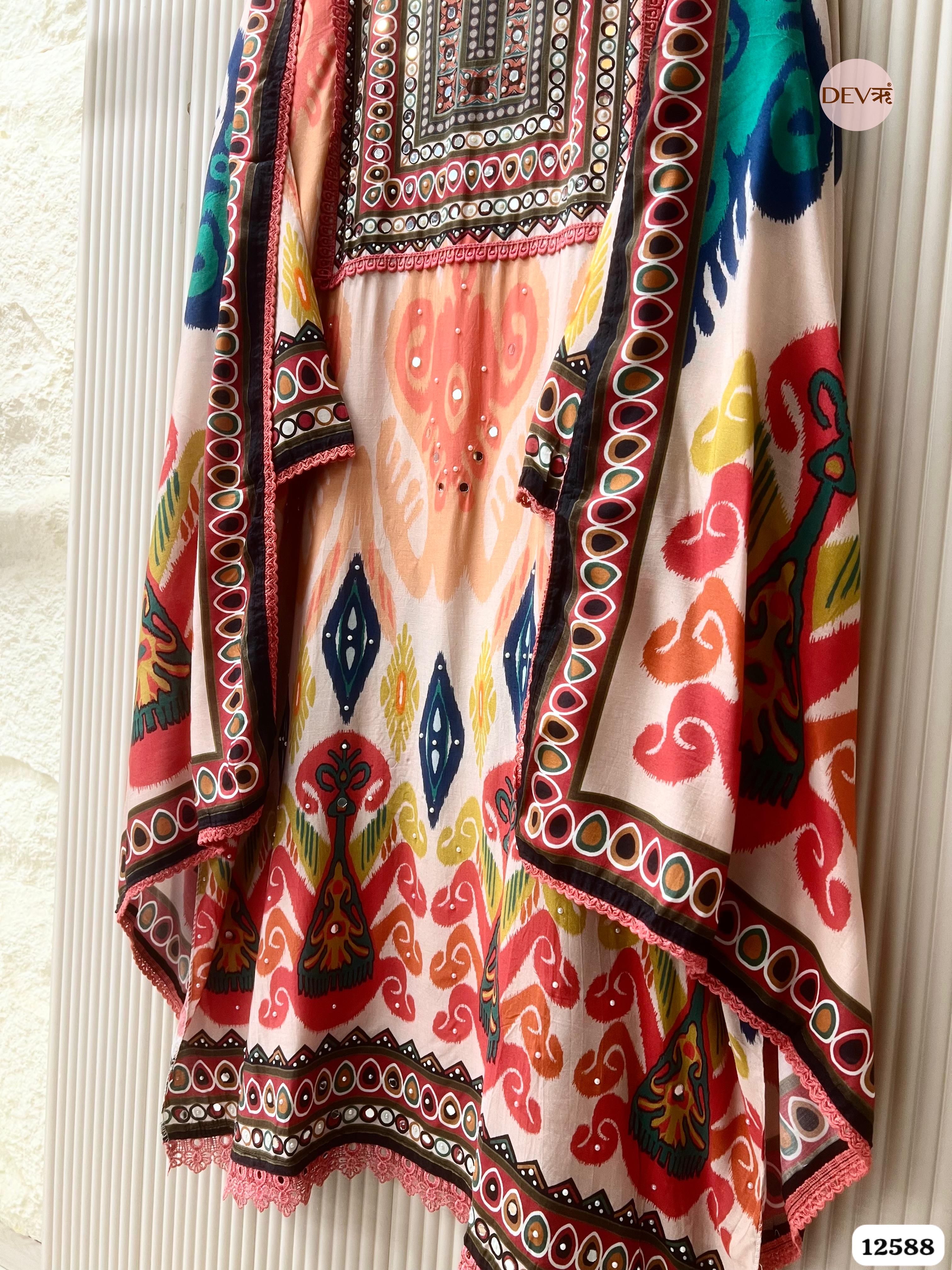 Multi-Colour Muslin Printed Unstitched 3-Piece Suit (Devri – D.No 12588)