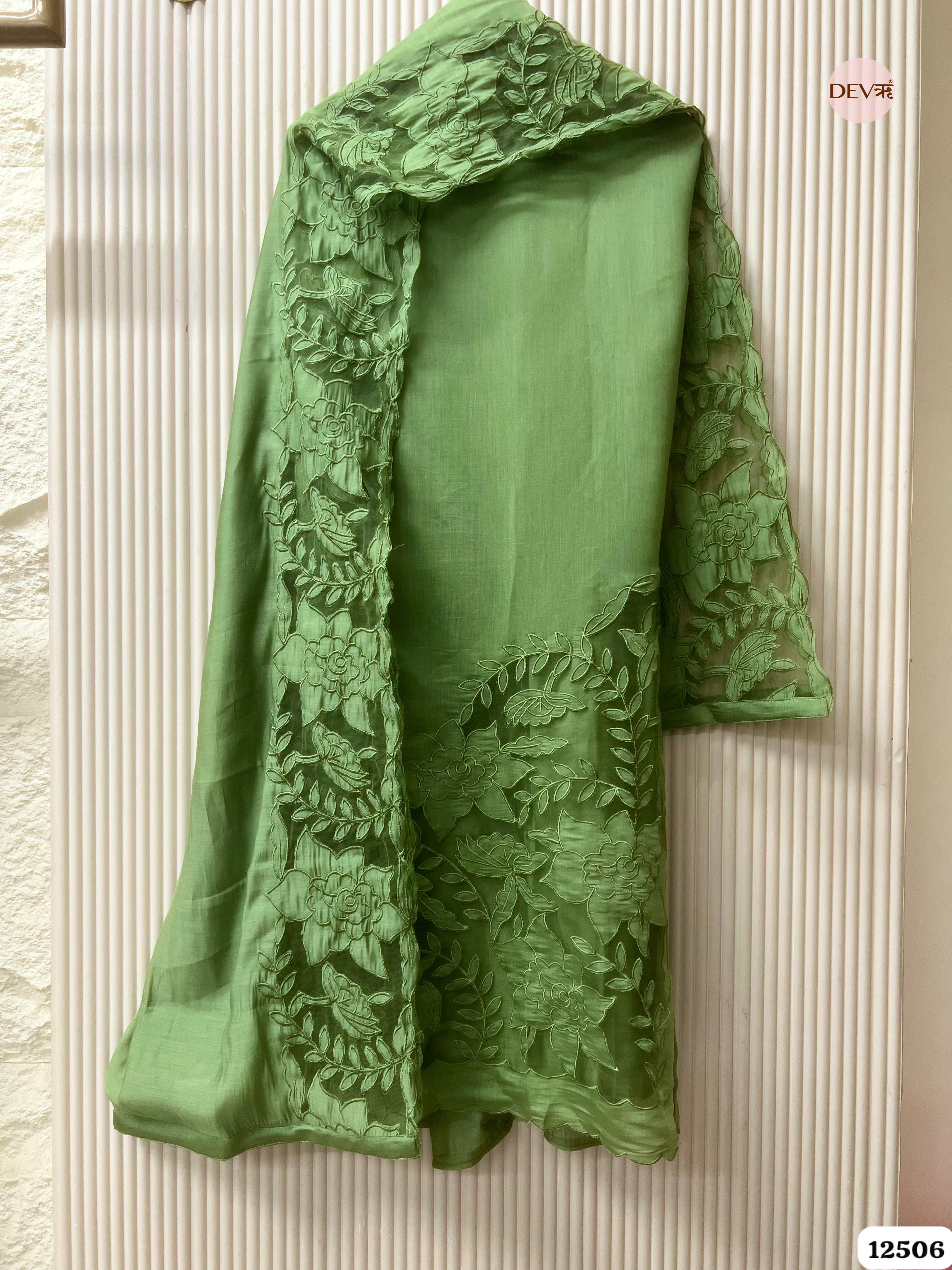 Sage Green Modal Silk Embroidered Unstitched 3-Piece Suit (Devri – D.No 12506)
