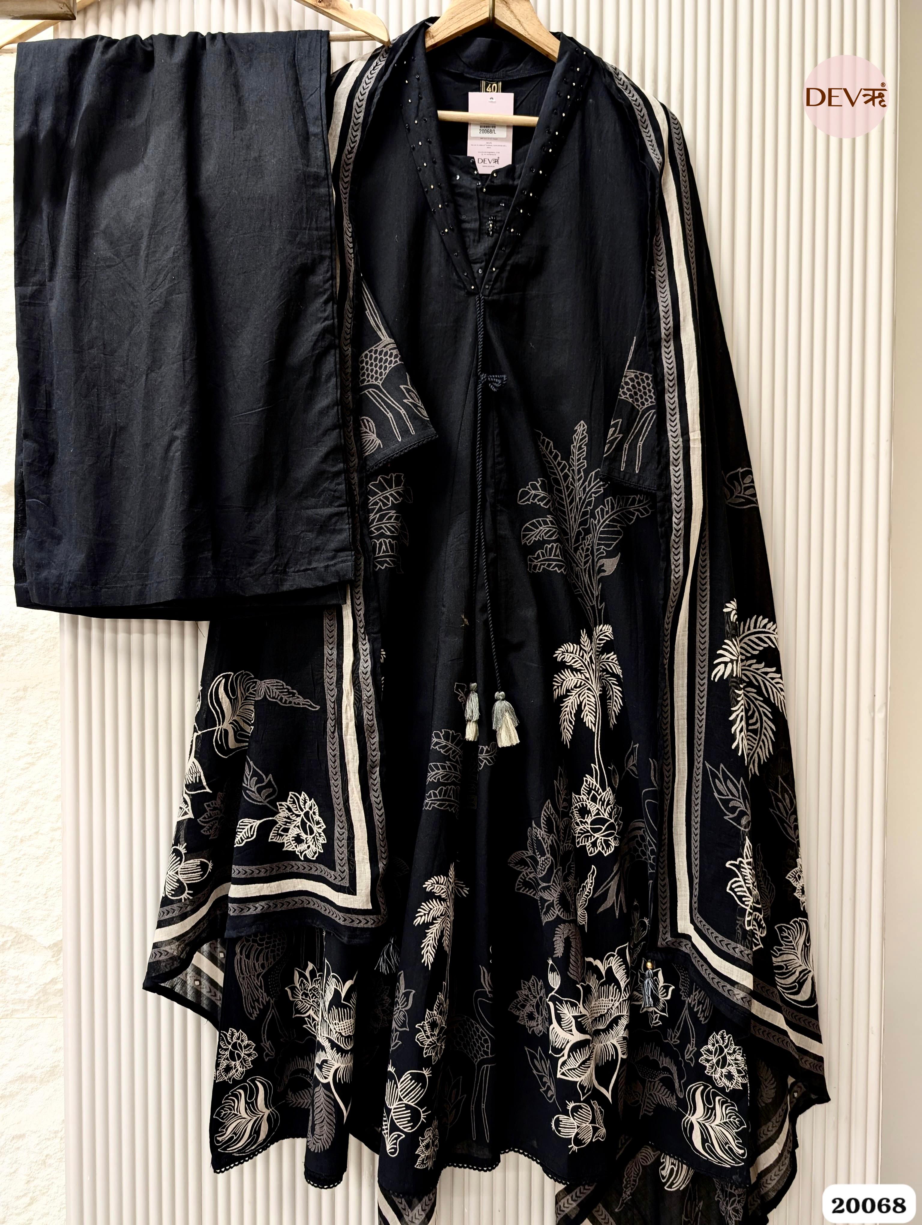 Meher Pure Cotton Printed Black 3-Piece Set (Devri – D.No 20068)