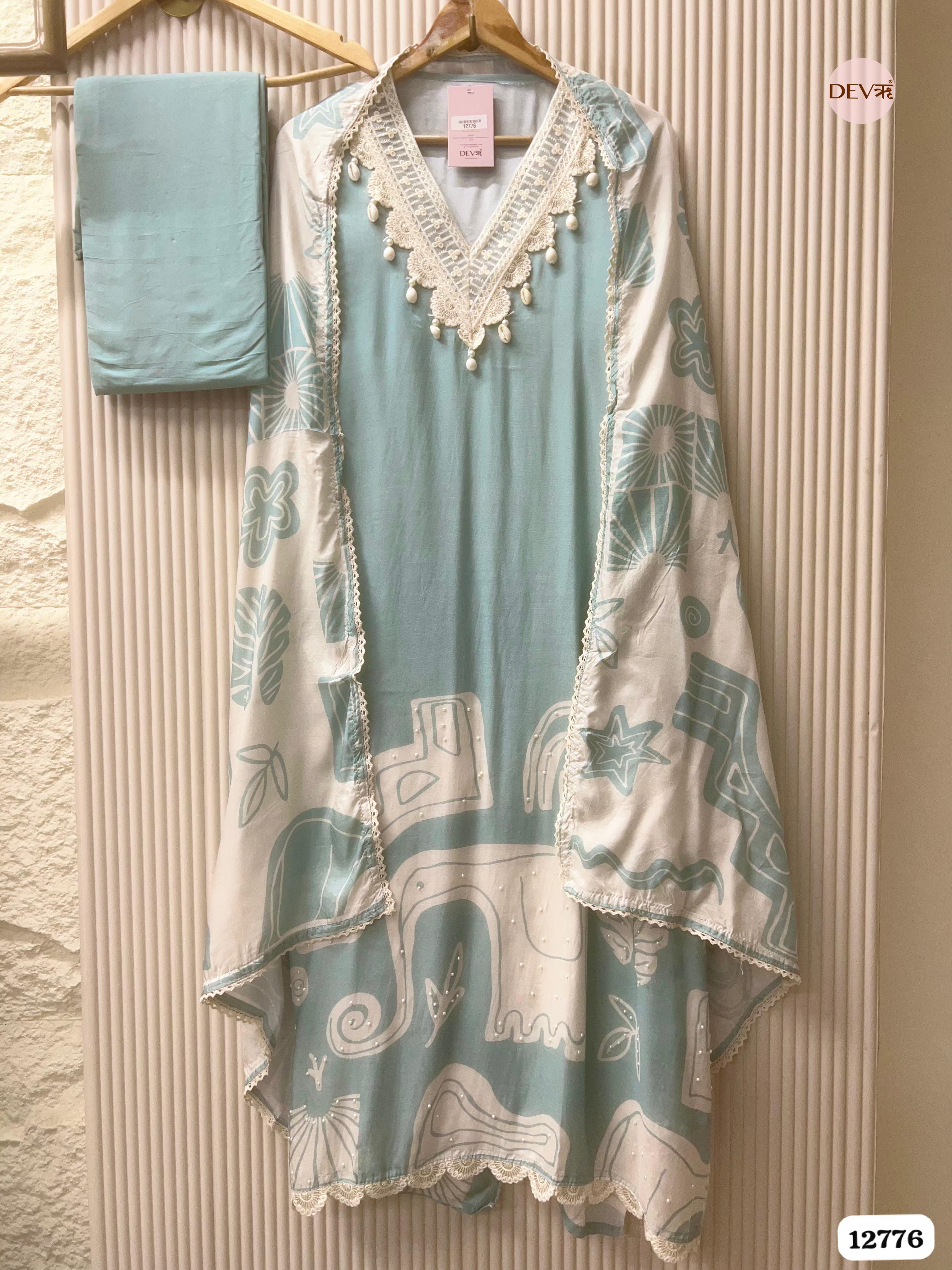 Sea Green Muslin Printed Unstitched 3-Piece Suit (Devri – D.No 12776)