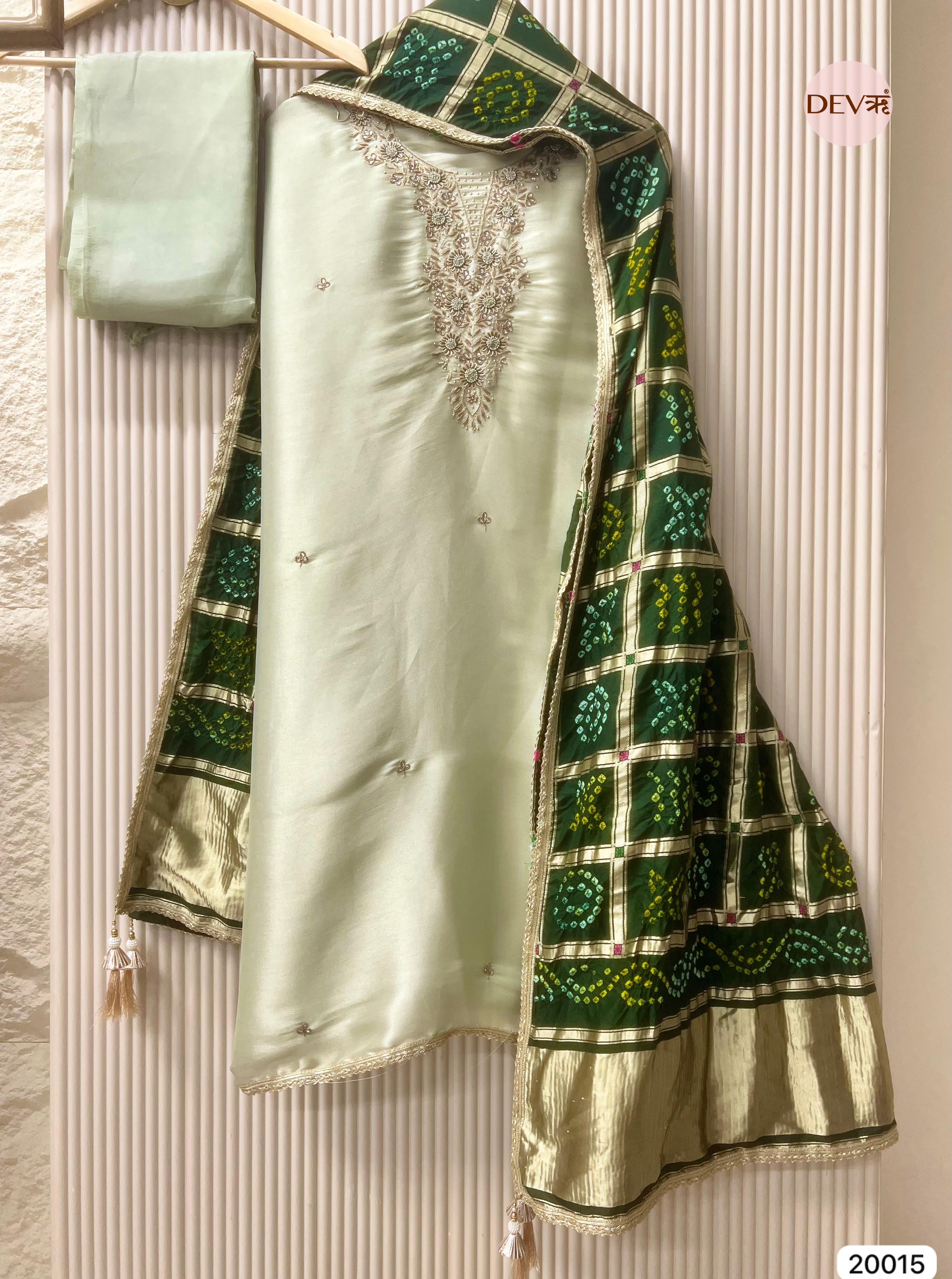 Mint Green Giraffe Silk Embroidered Unstitched 3-Piece Suit (Devri – D. N.20015)