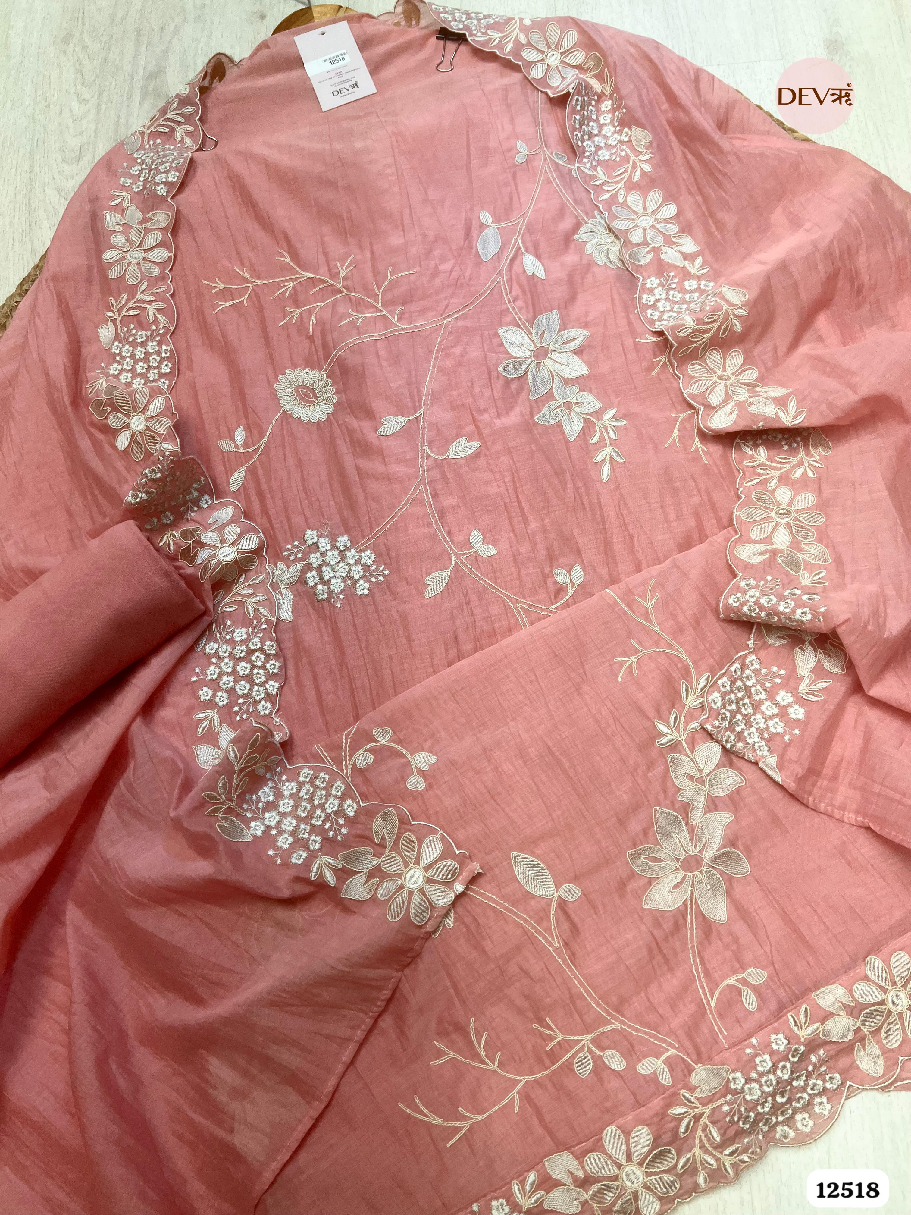 Pink Mul Cotton Embroidered Unstitched 3-Piece Suit (Devri – D.No 12518)