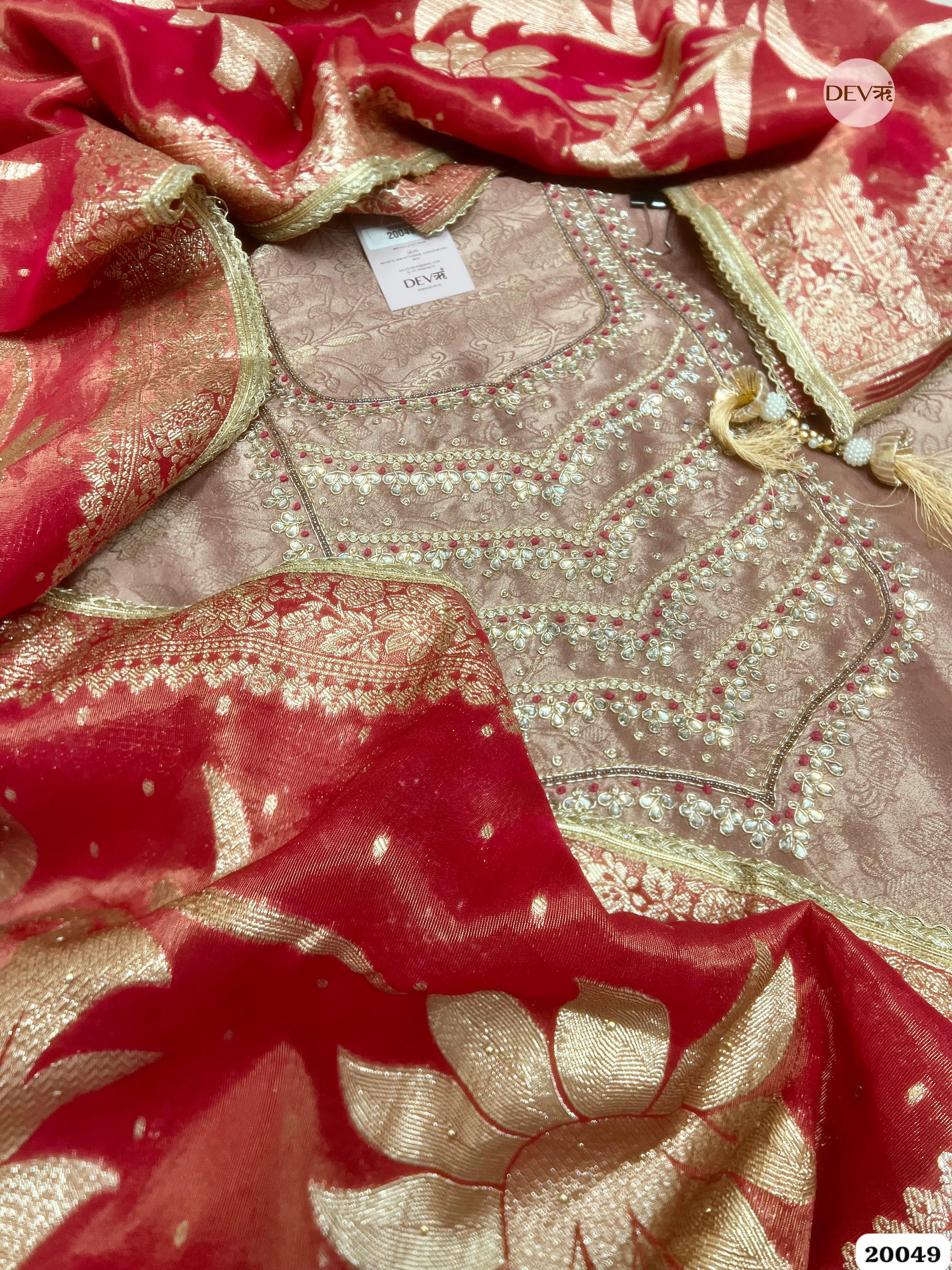 Rosewood Blush Pure Tissue Embroidered Unstitched 3-Piece Suit (Devri – D.No 20049)