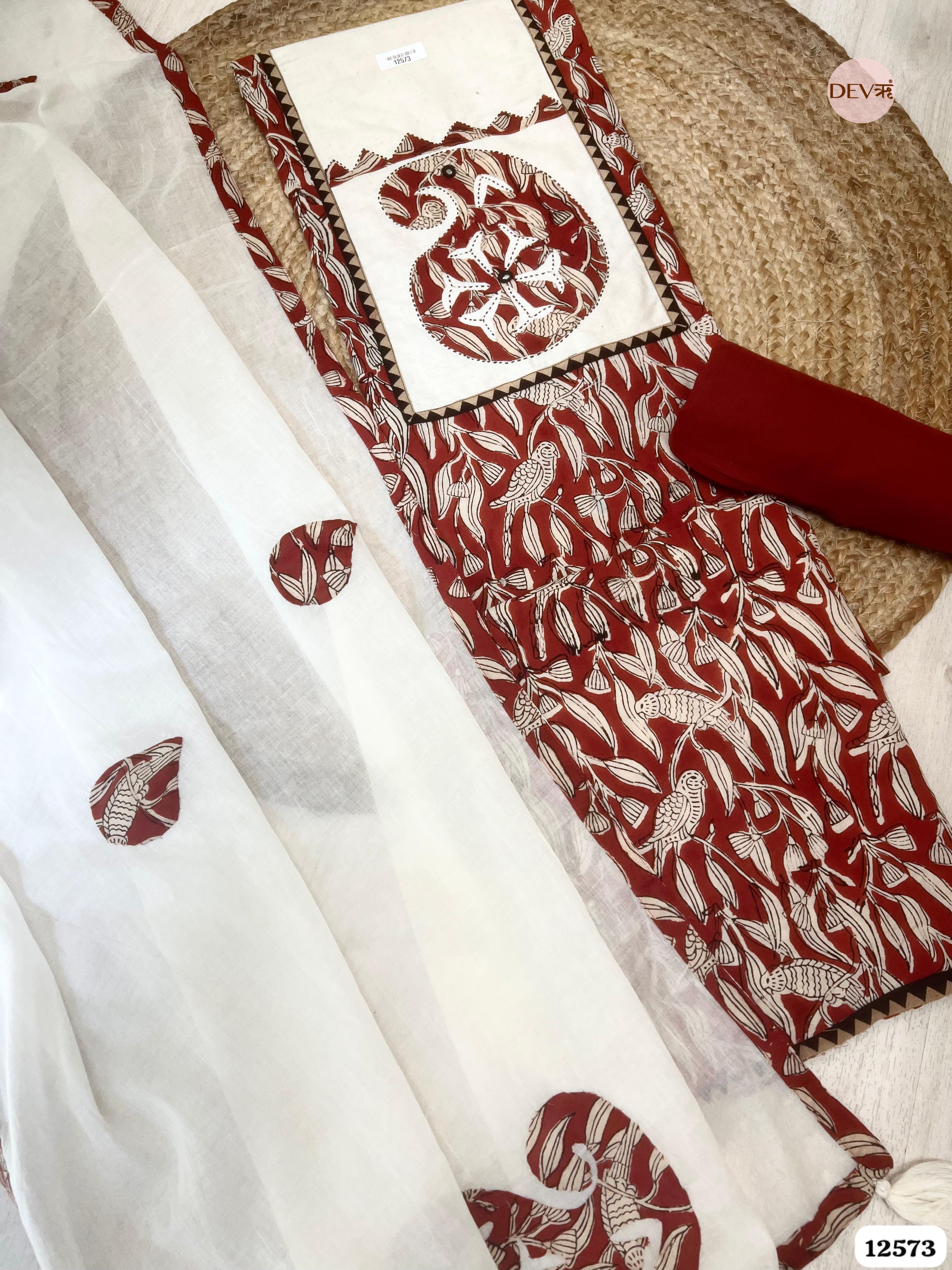 Maroon Cotton Foliage Print Unstitched 3-Piece Suit (Devri – D.No 12573)