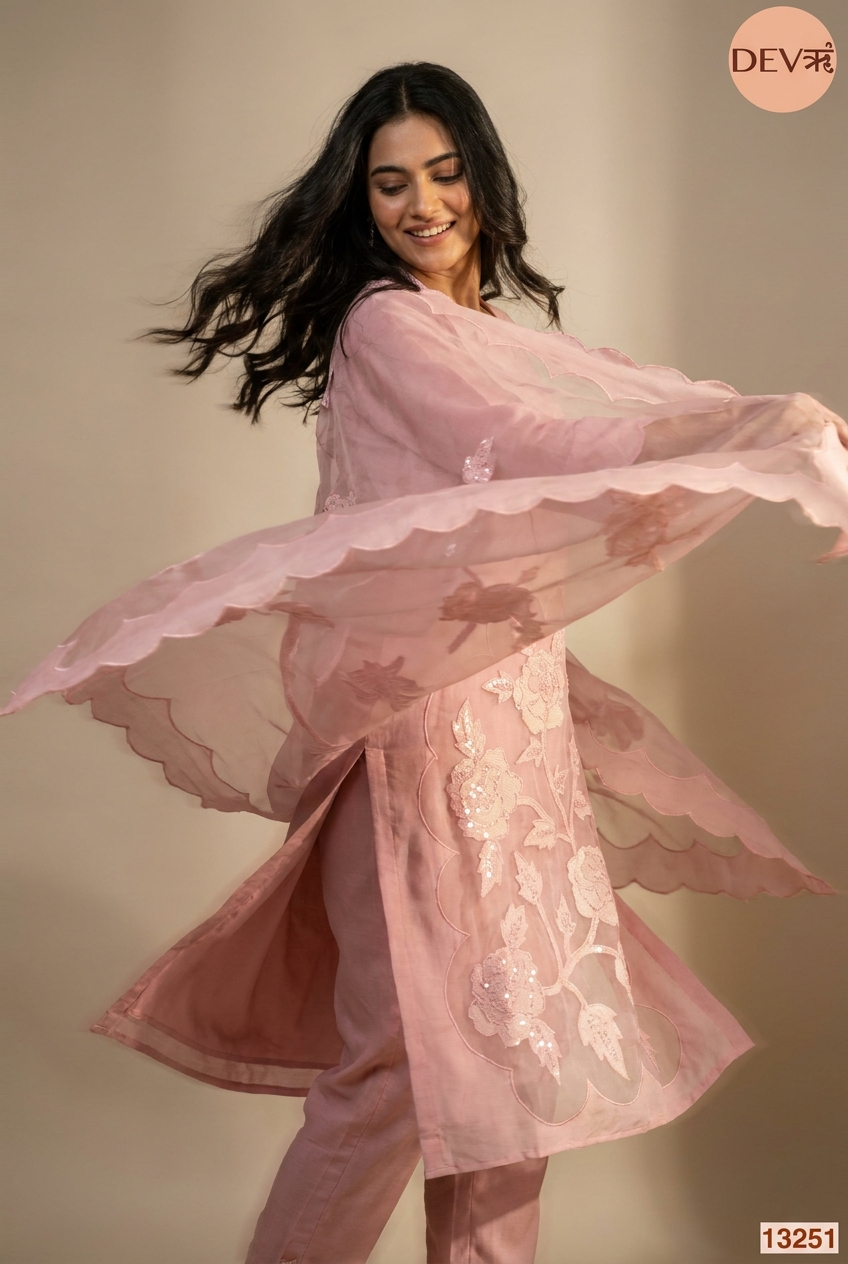 Pink Mul Chanderi Embroidered Unstitched 3-Piece Suit (Devri – D.No 13251)