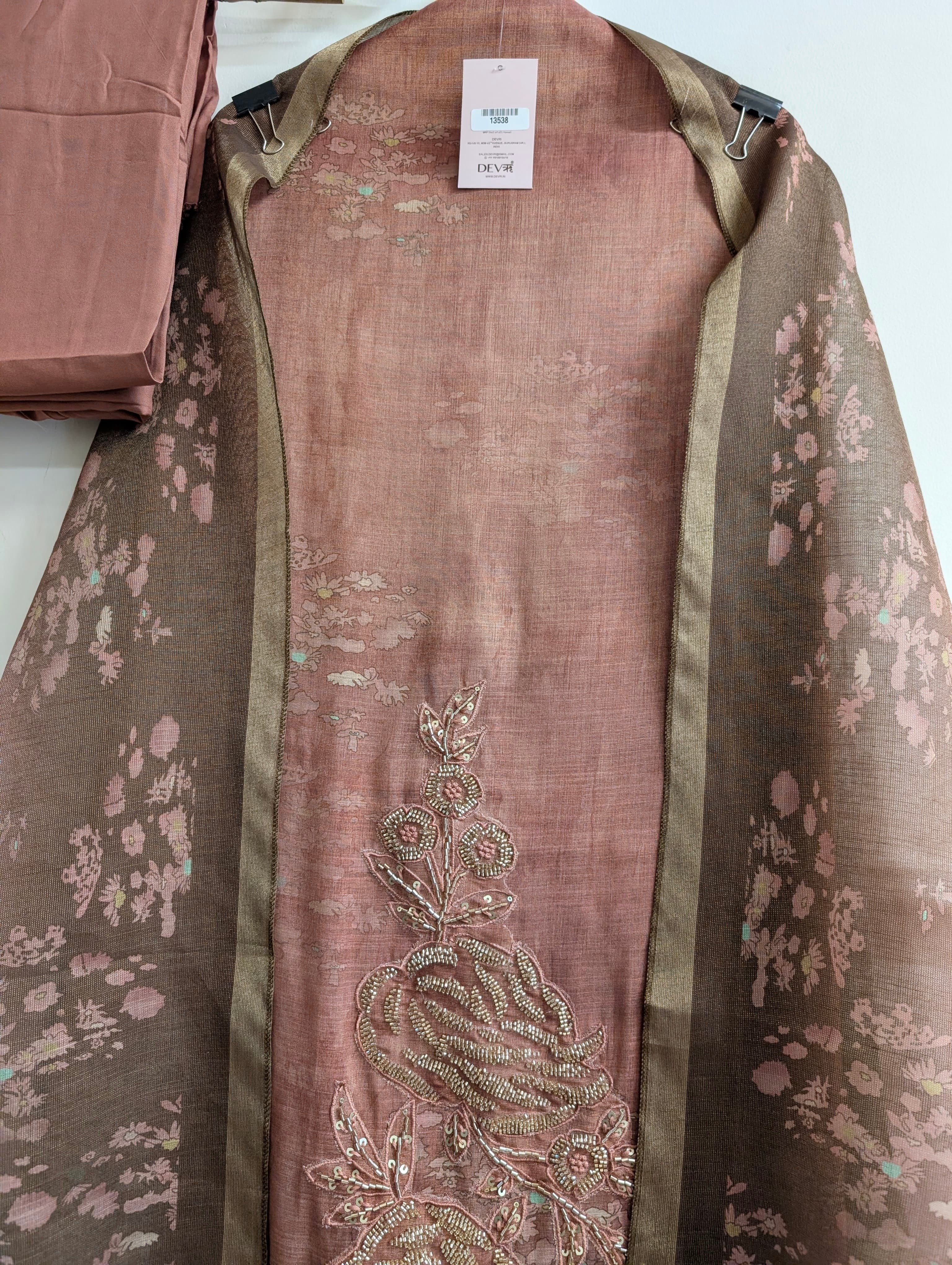 Brown Linen Cotton Printed Unstitched 3-Piece Suit (Devri – D.No 13538)