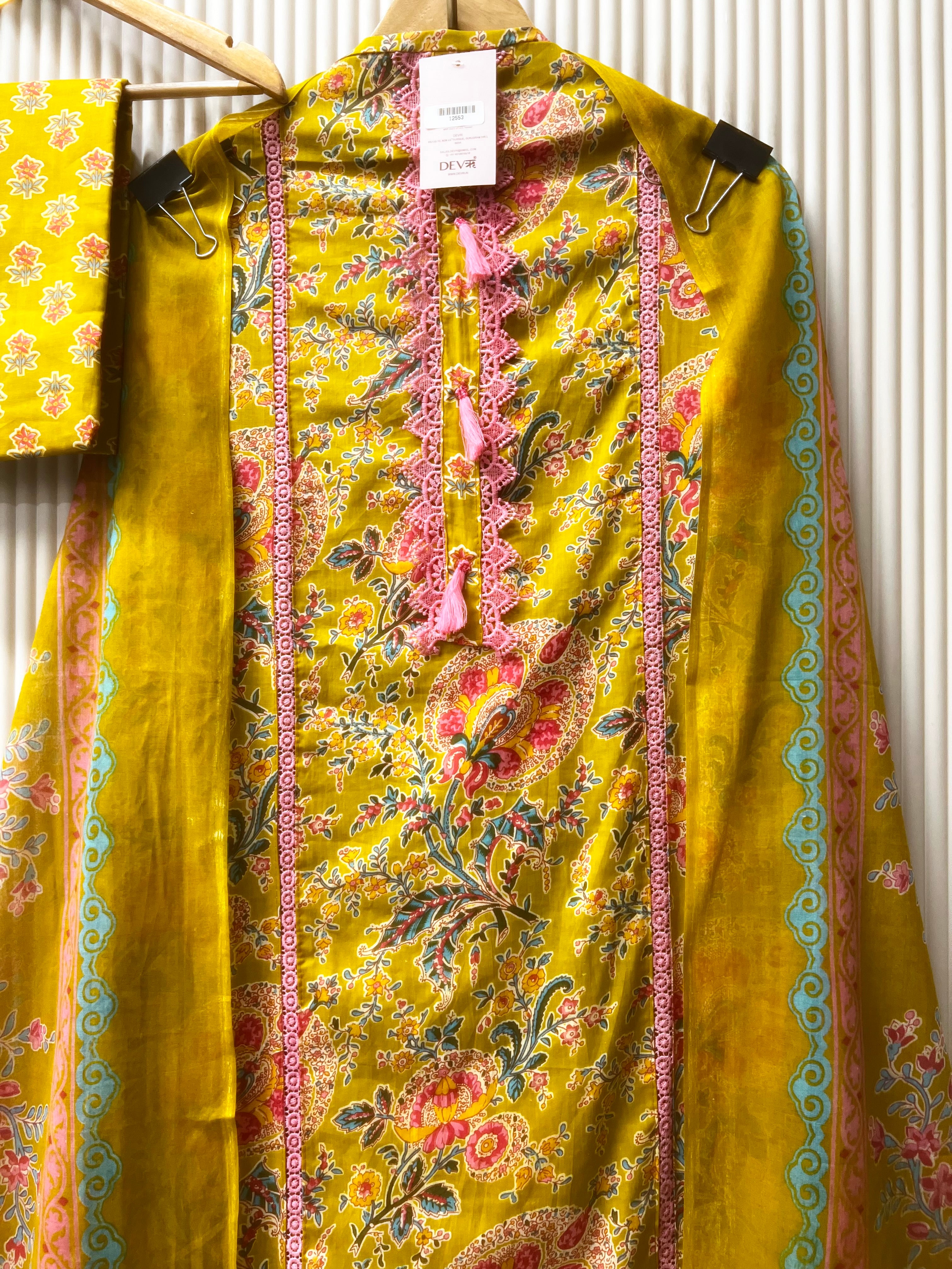 Mustard Pure Cotton Printed Unstitched 3-Piece Suit (Devri – D.No 12553)