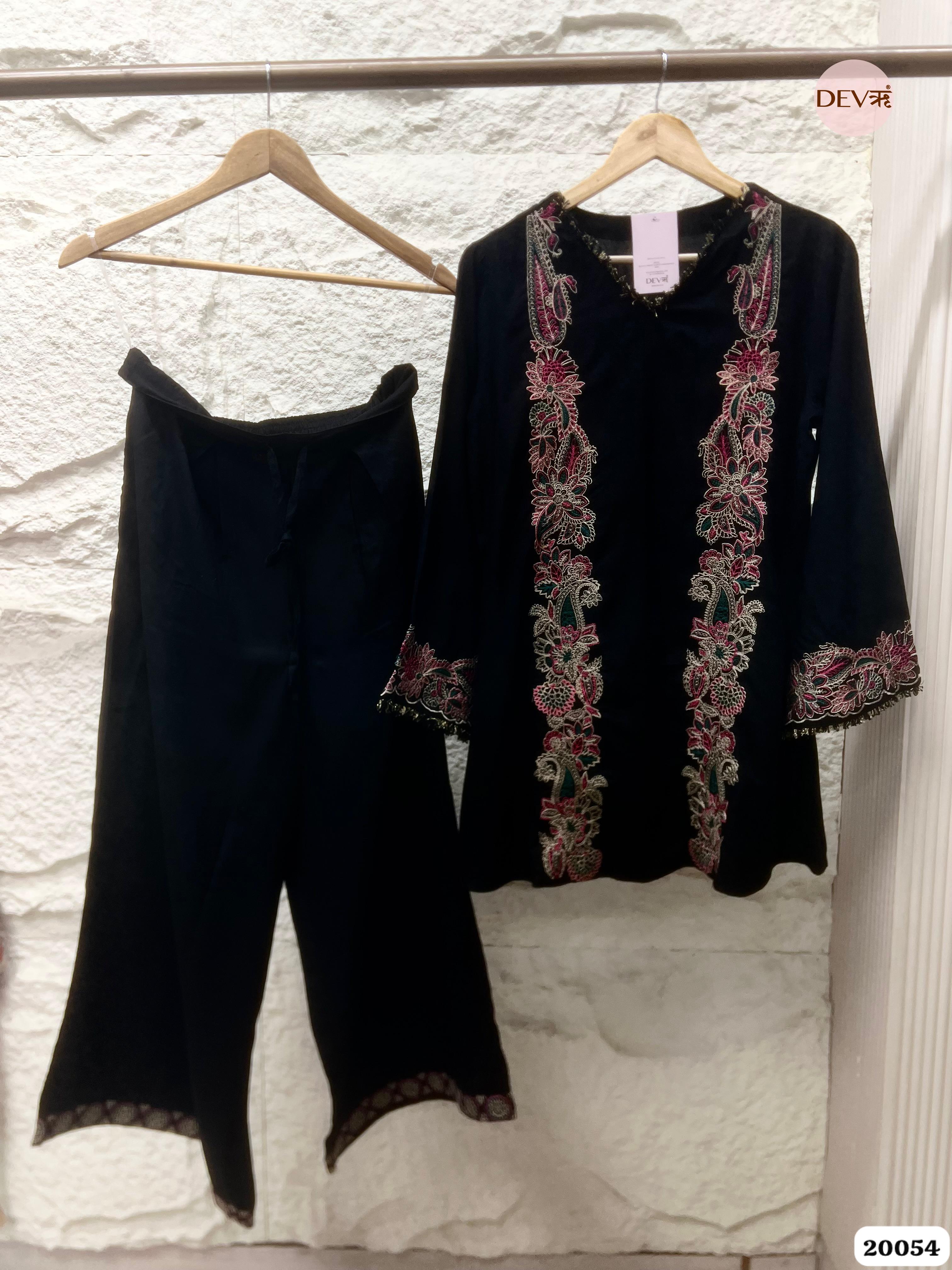 Nayra German Rayon Embroidered Black 2-Piece Set (Devri – D.No 20054)