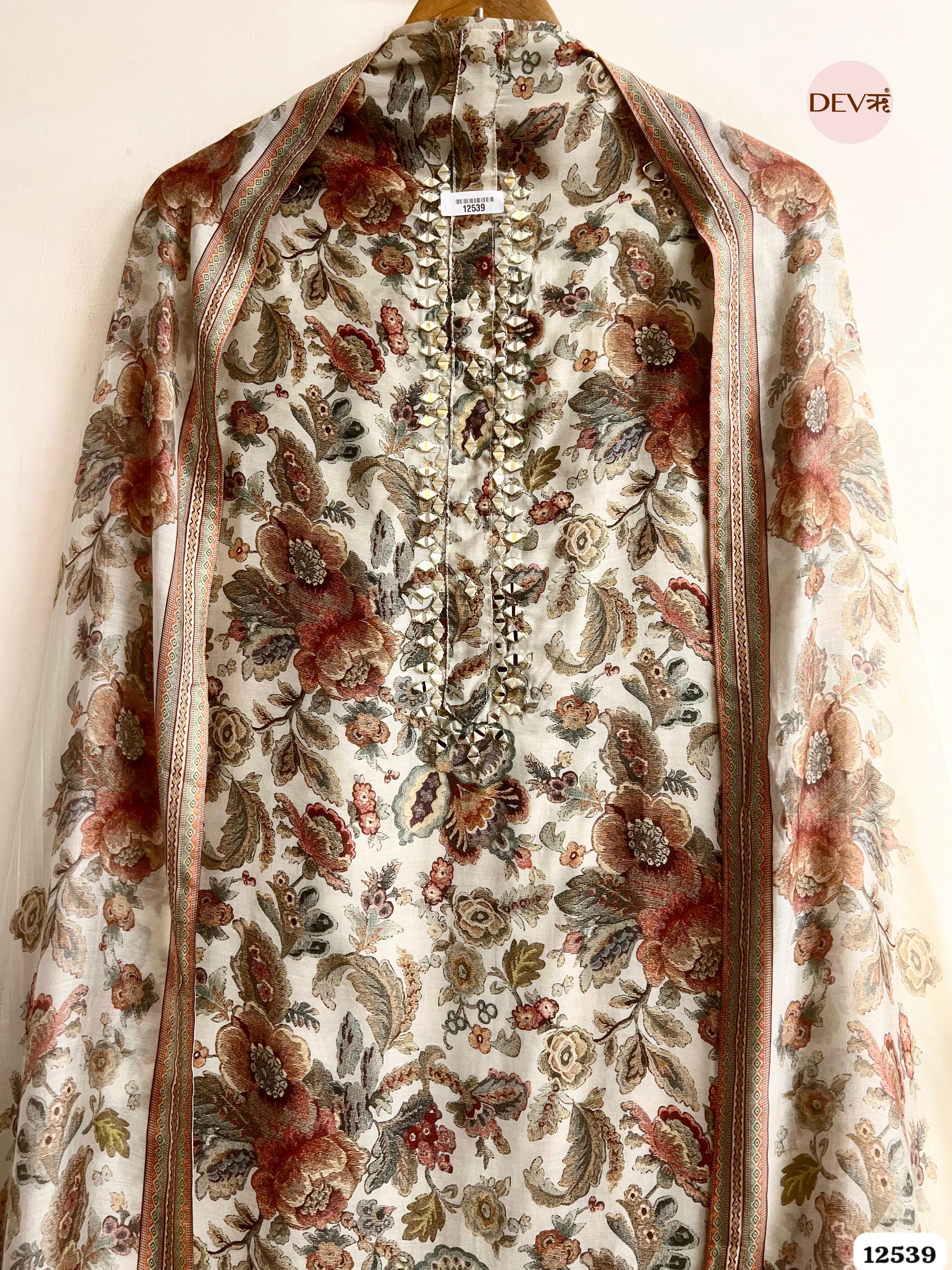 Ivory Muslin Printed Unstitched 3-Piece Suit (Devri – D.No . 12539)