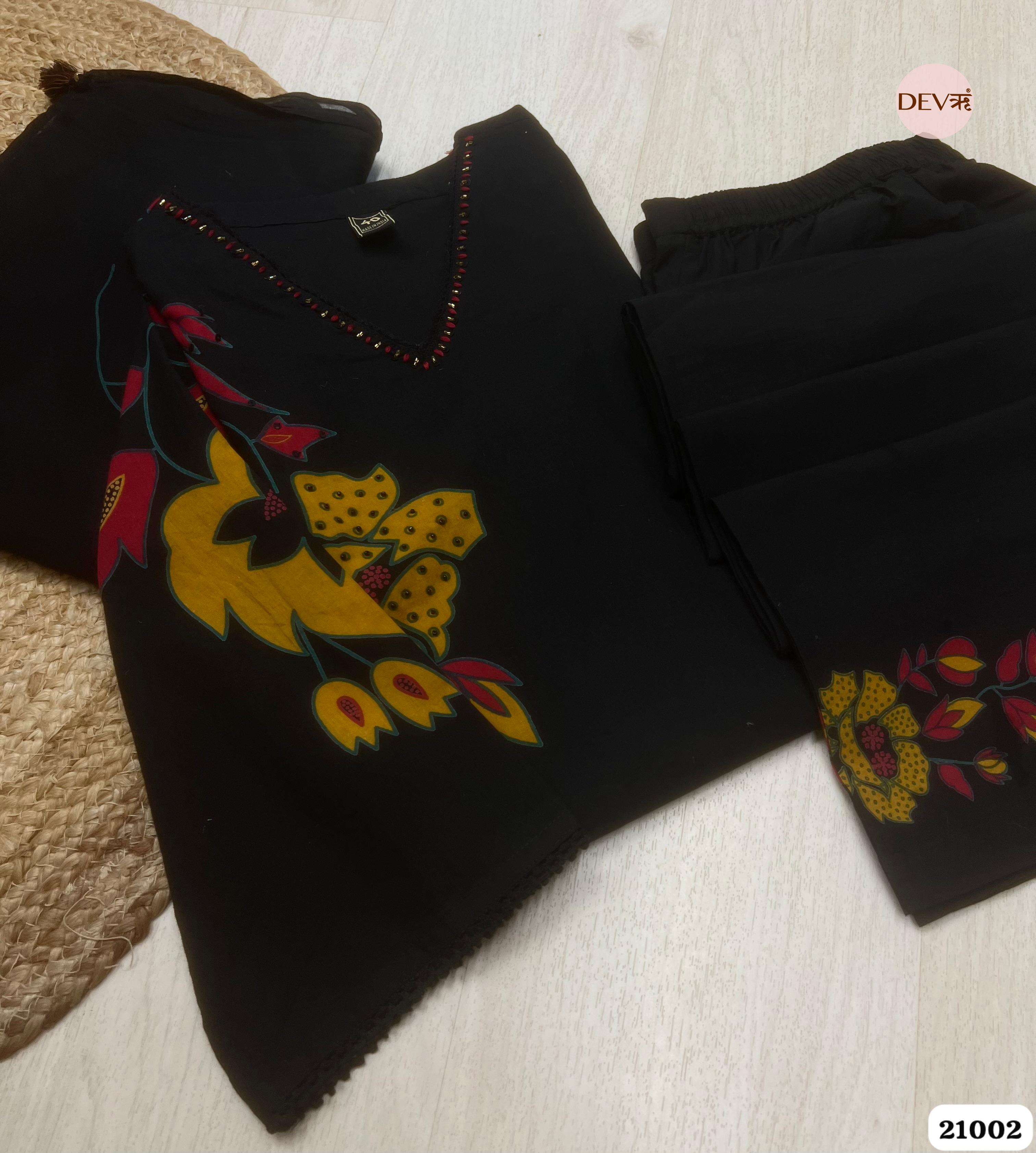 Ananya Cotton Printed Black 3-Piece Set (Devri – D.No 21002)