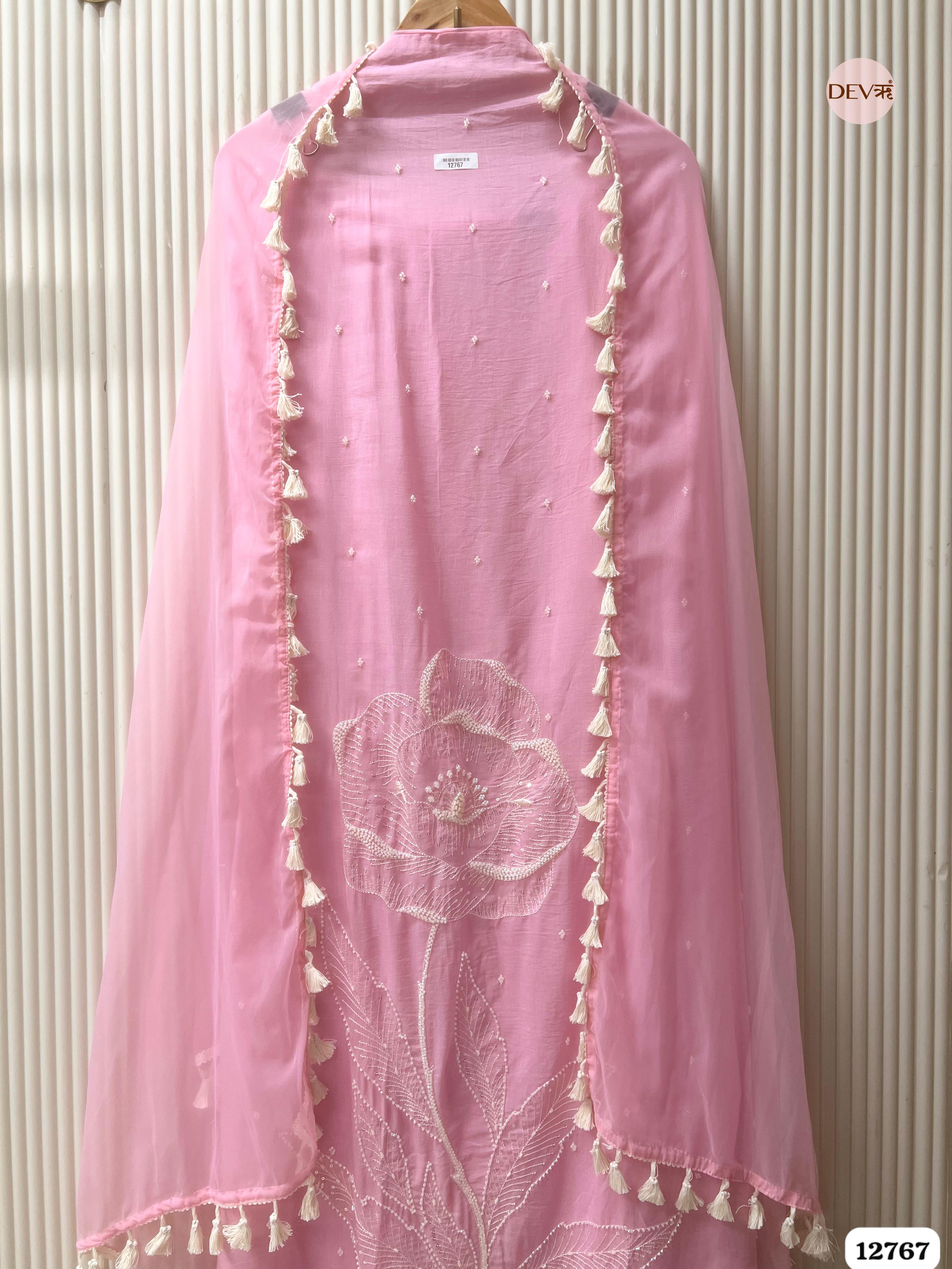 Pink Mul Cotton Hand-Embroidered Unstitched 3-Piece Suit (Devri – D.No 12767)