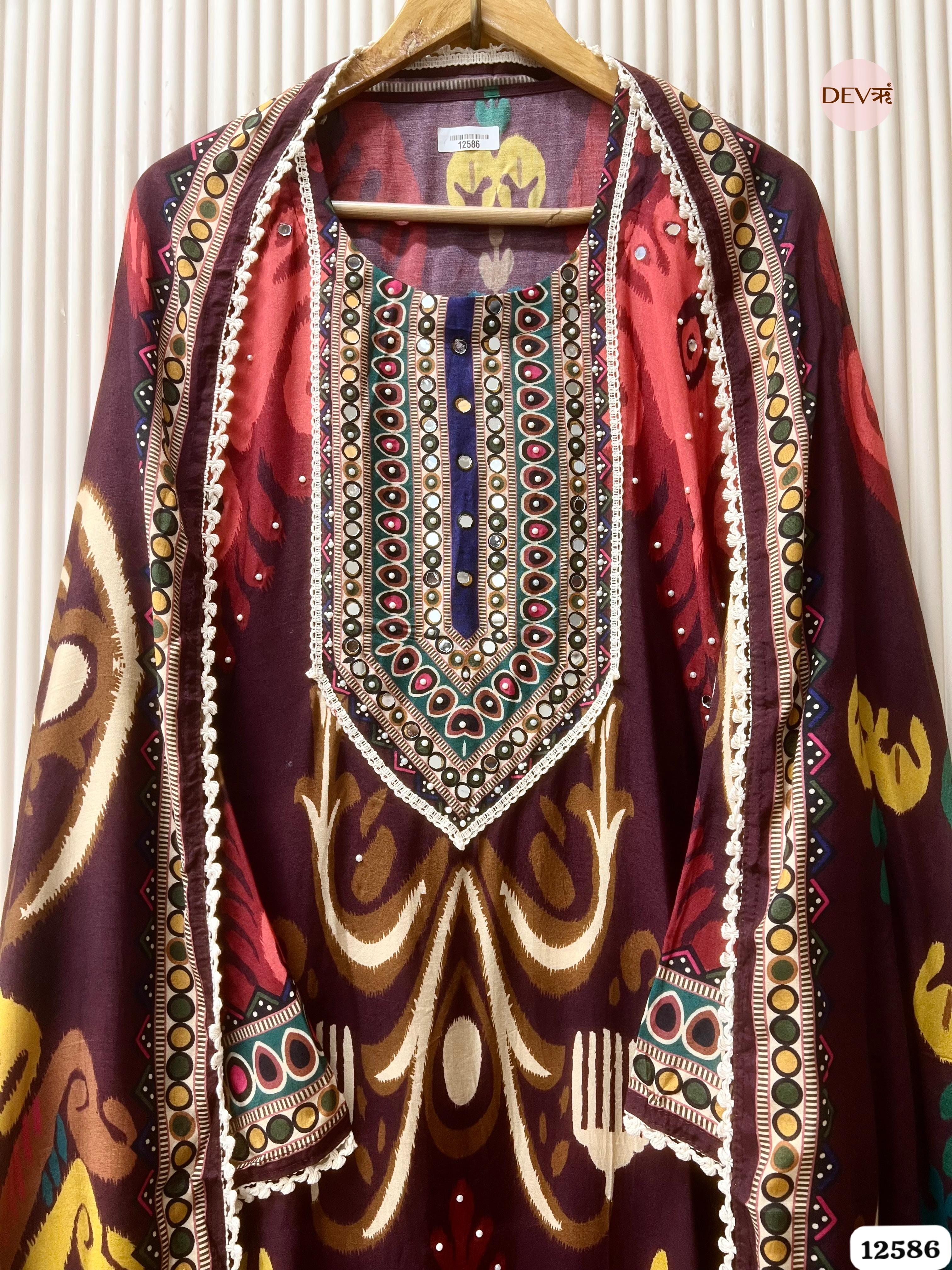 Deep Wine Muslin Printed Unstitched 3-Piece Suit (Devri – D.No 12586)