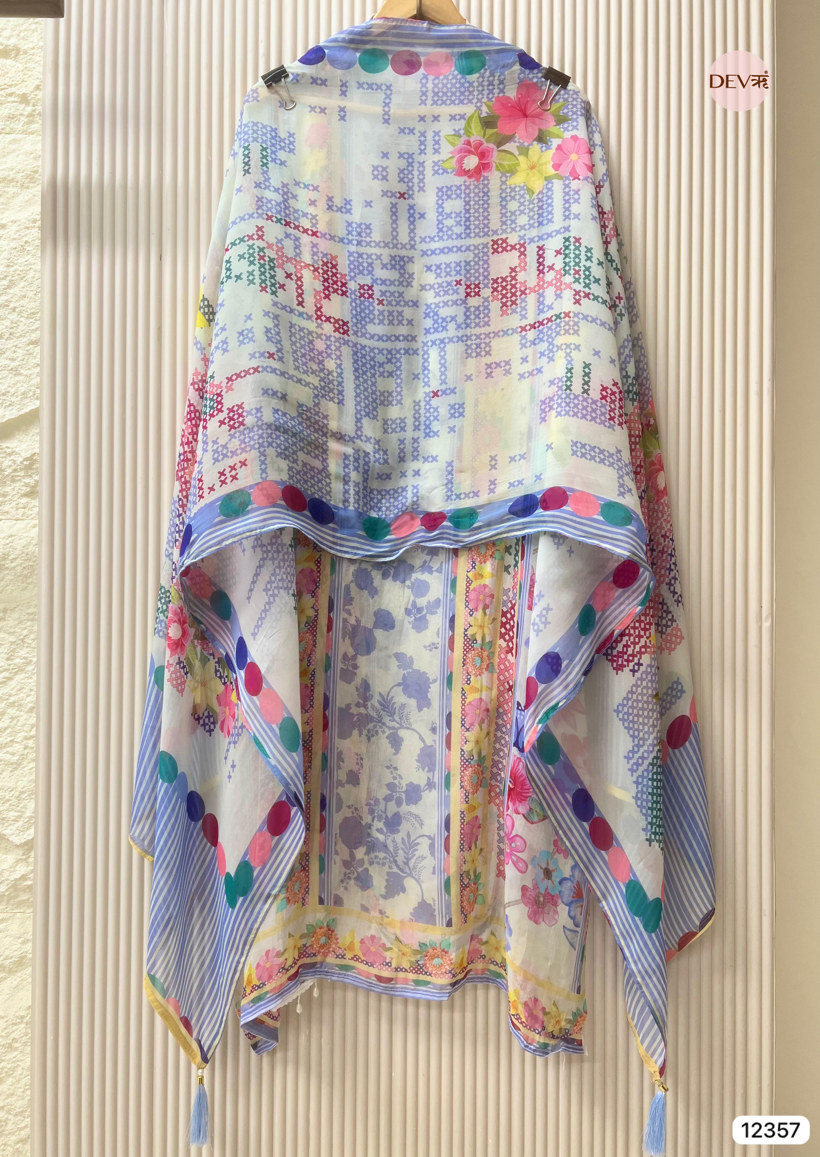 Pastel Blue Organza Embroidered Unstitched 3-Piece Suit (Devri – D.No 12357)