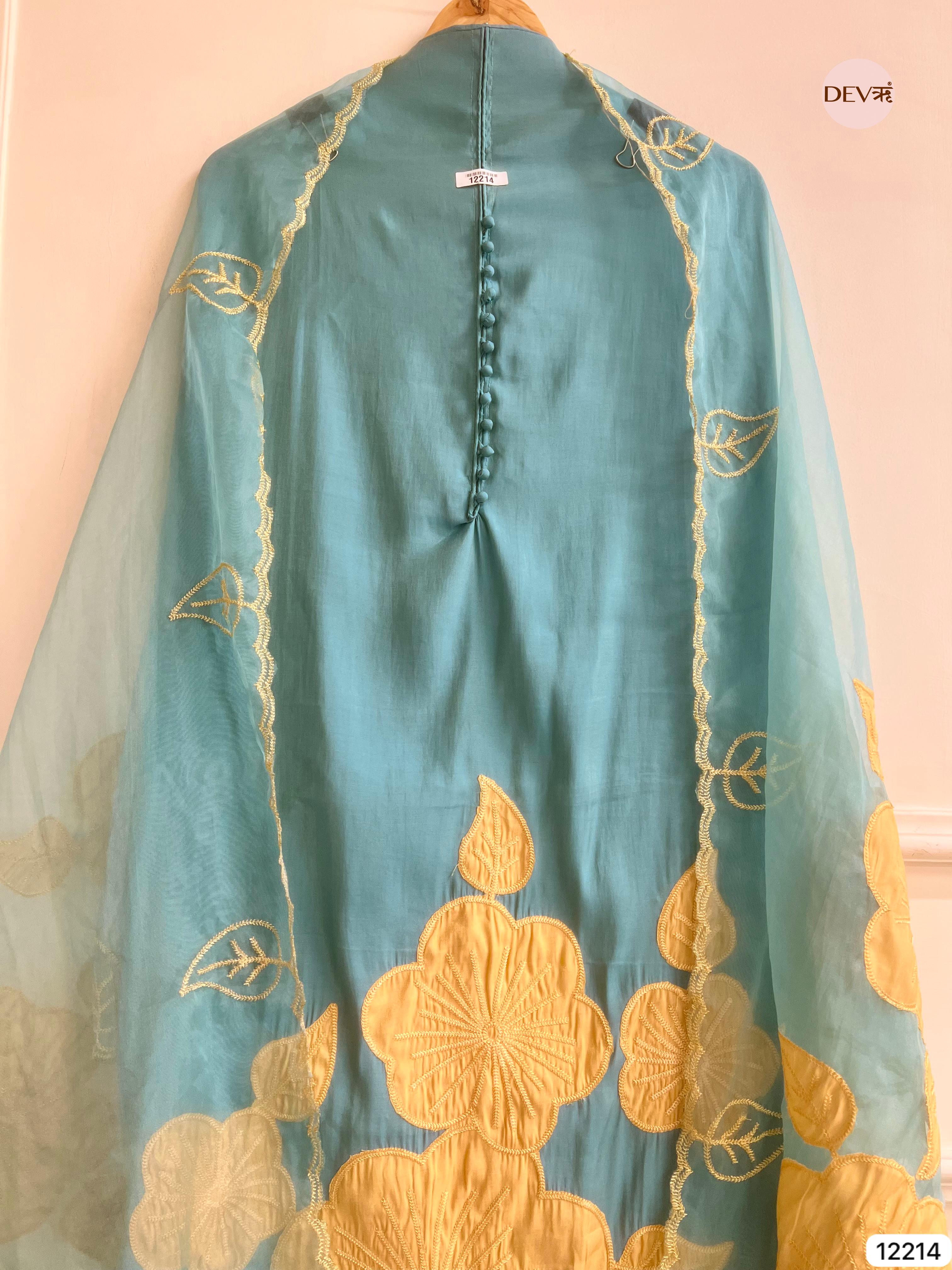 Teal Modal Silk Embroidered Unstitched 3-Piece Suit (Devri – D.No 12214)