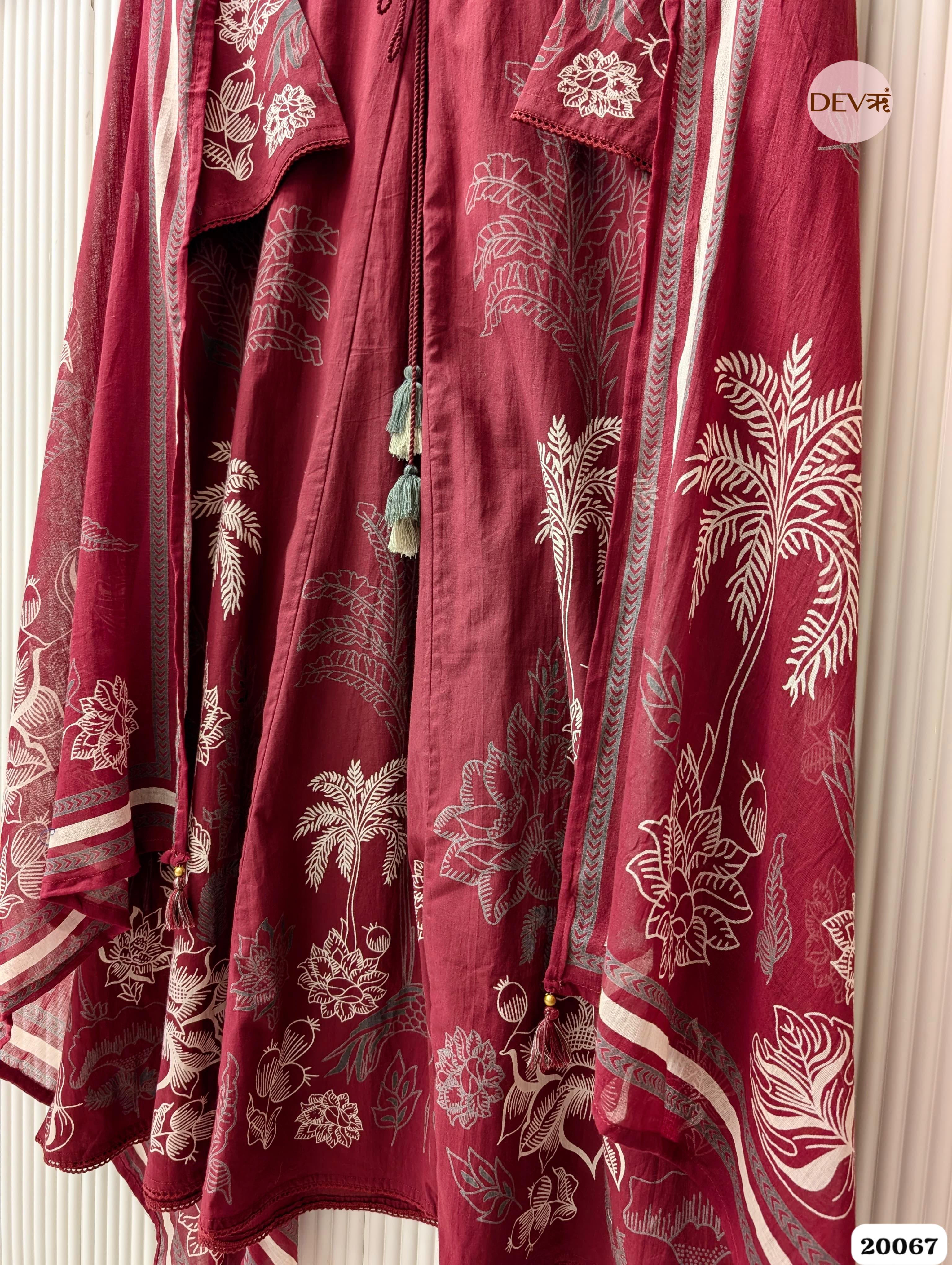 Meher Pure Cotton Printed Maroon 3-Piece Set (Devri – D.No 20067)