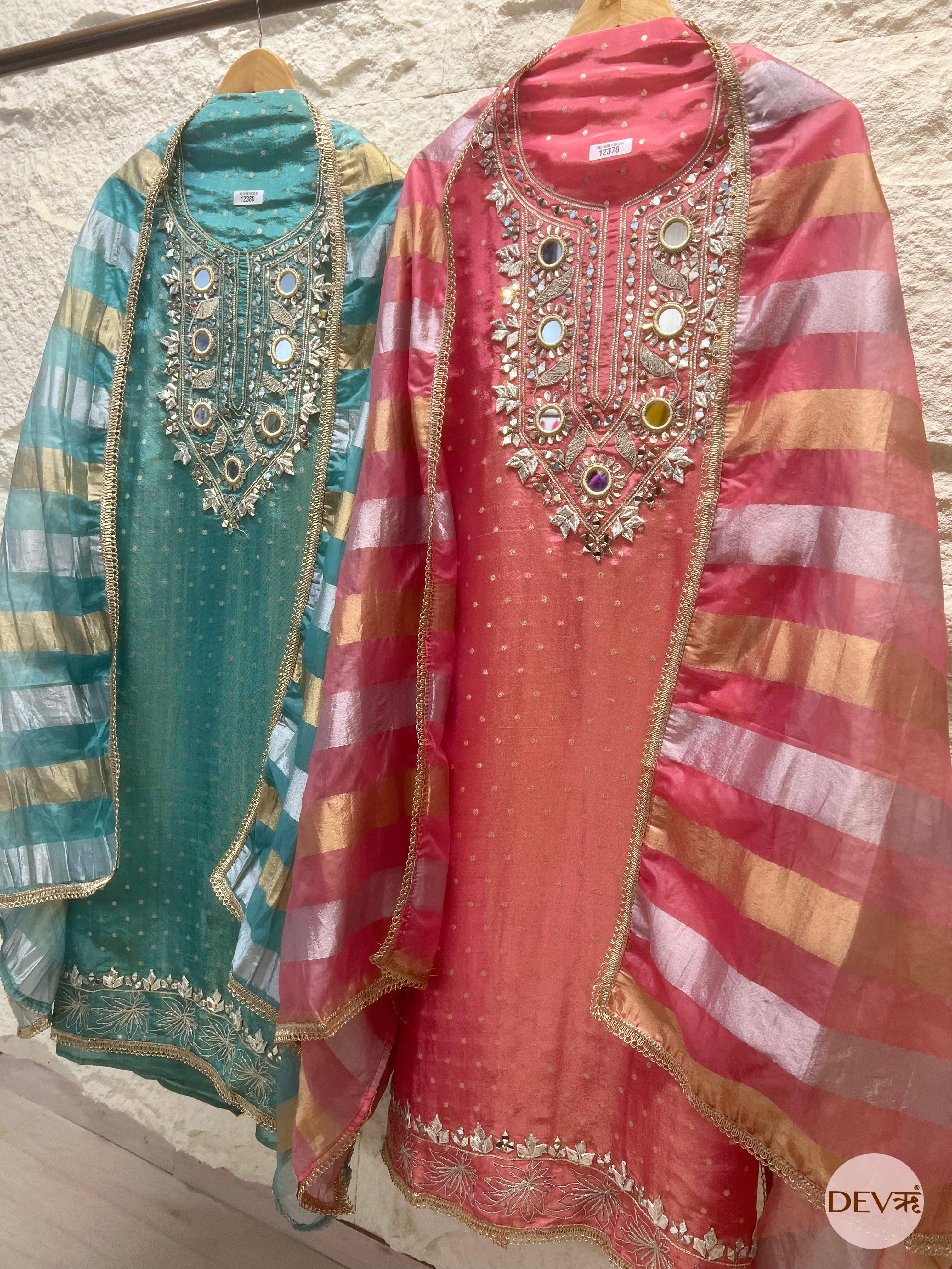 Peach Tissue Silk Embroidered Unstitched 3-Piece Suit (Devri – D.No 12378)