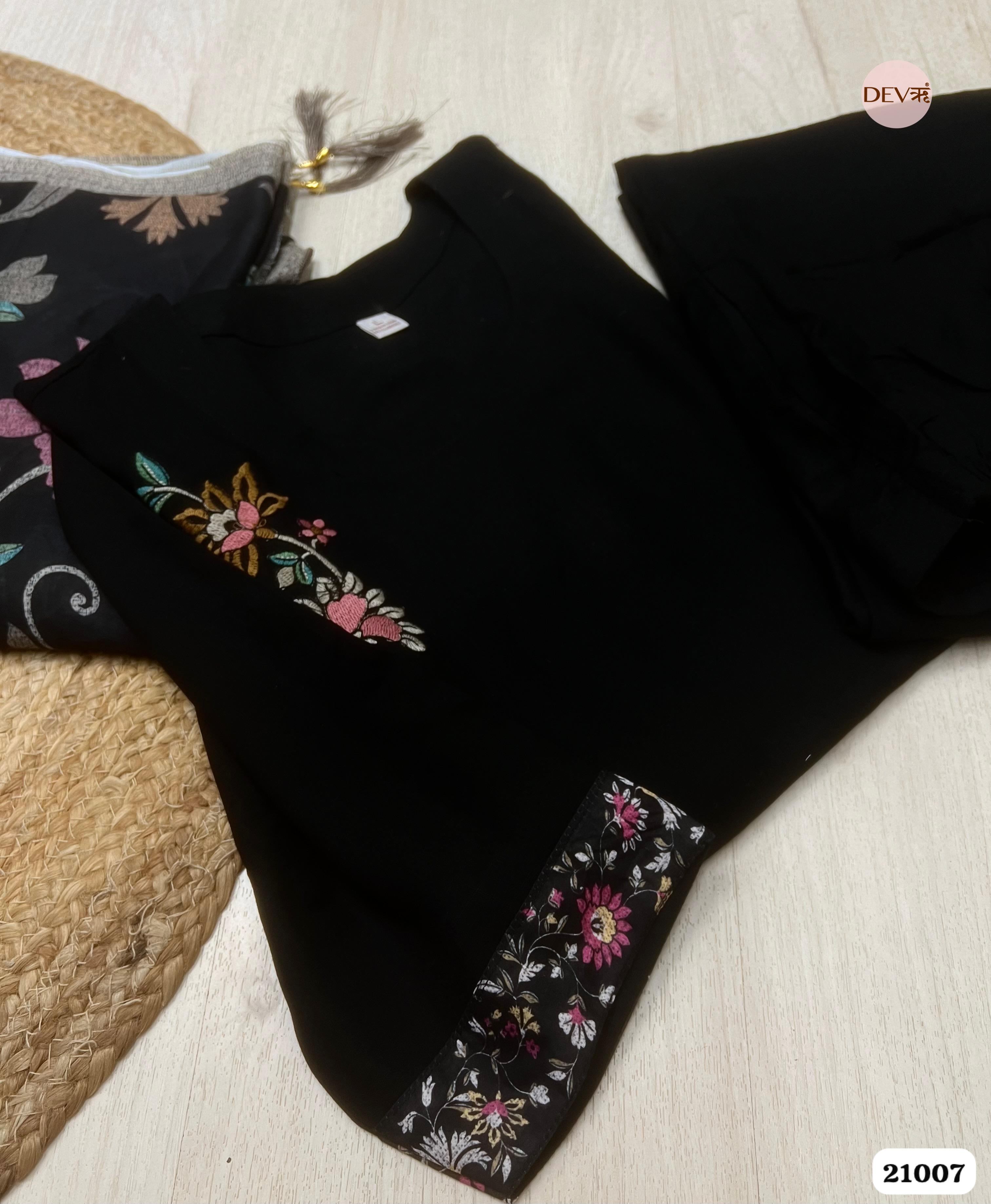 Kavyanjali Cotton Embroidered Black 3-Piece Set (Devri – D.No 21007)