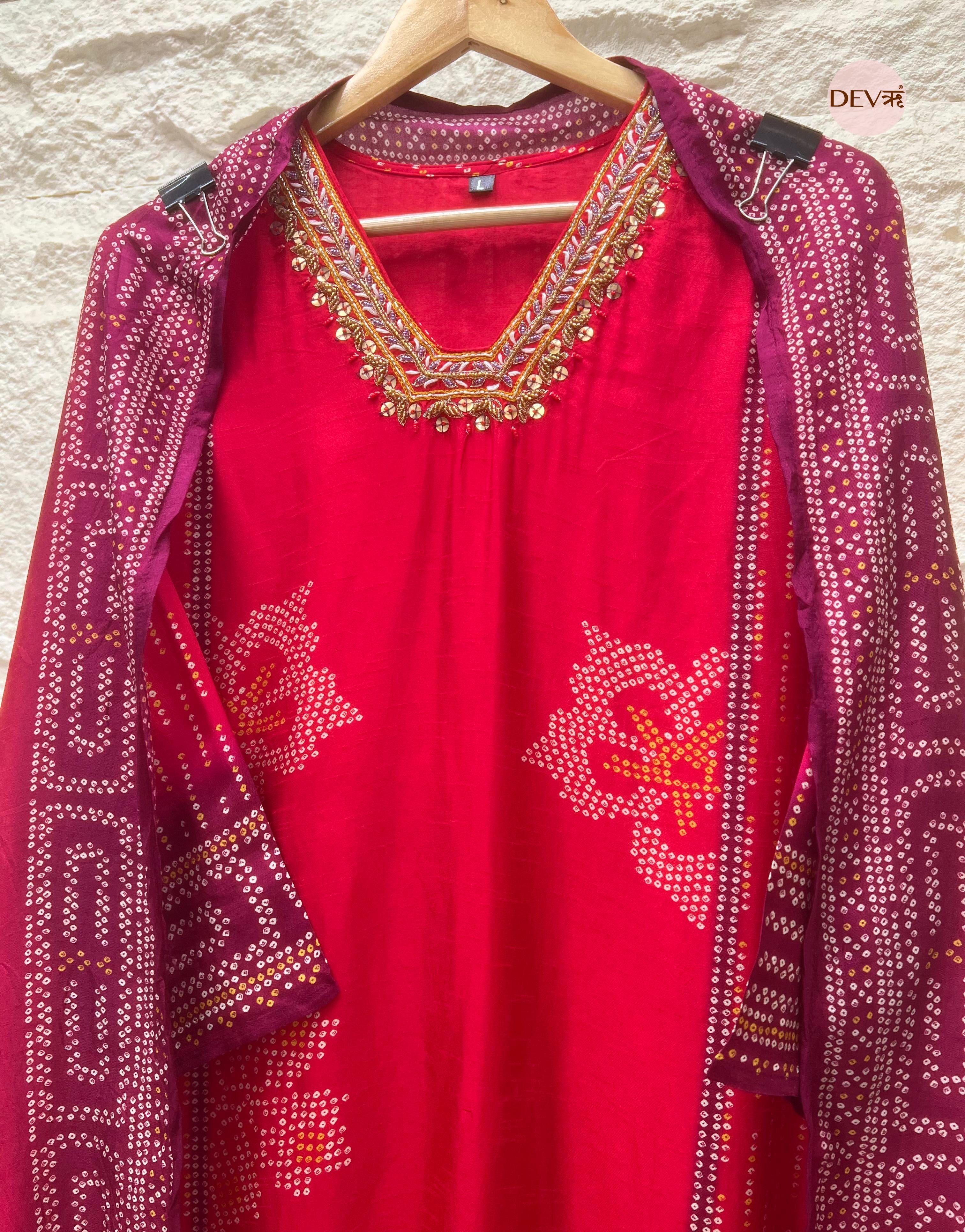 Ragini Pure Modal Silk Printed Crimson 3-Piece Set (Devri – D.No 1045)