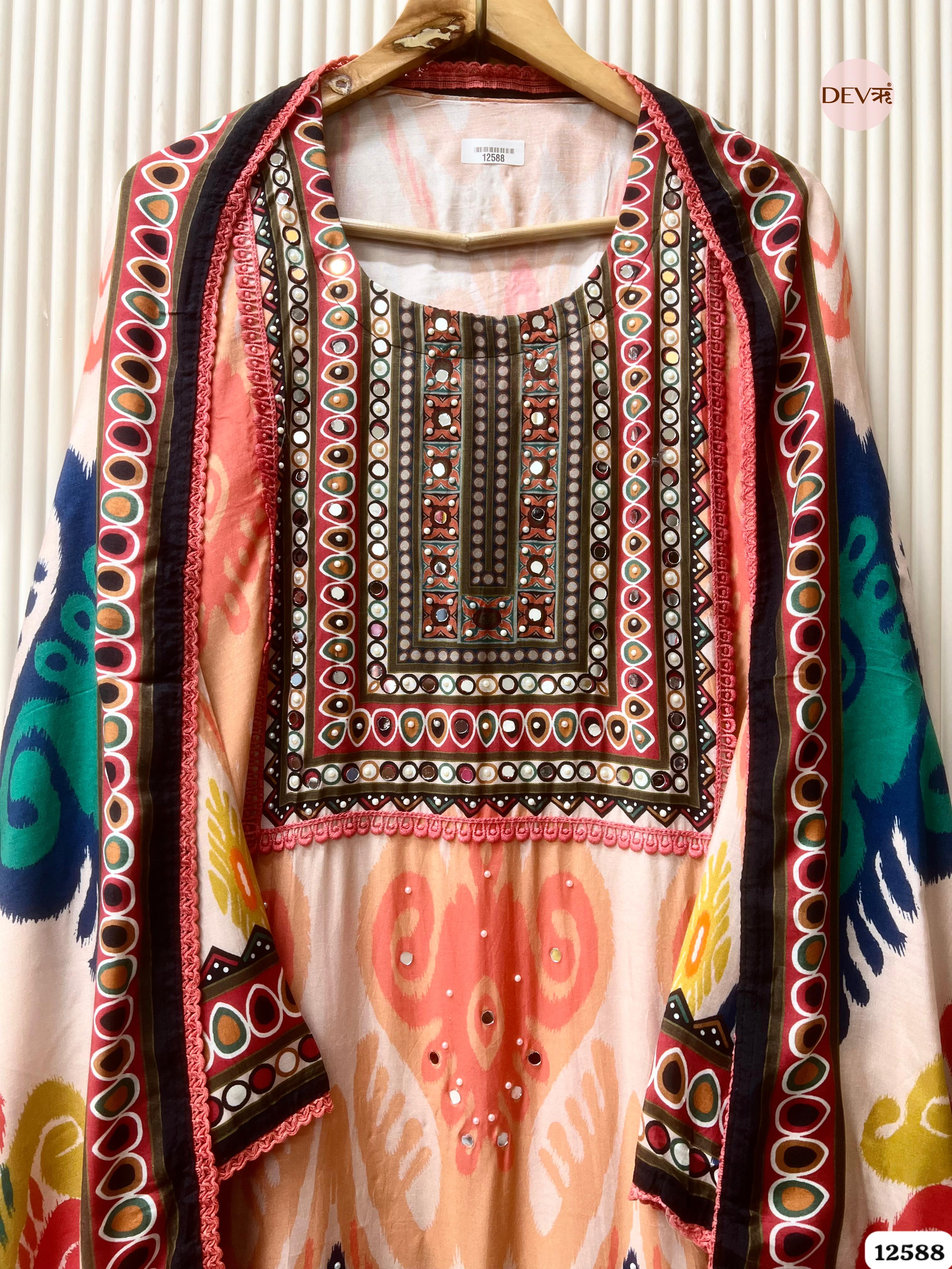 Multi-Colour Muslin Printed Unstitched 3-Piece Suit (Devri – D.No 12588)