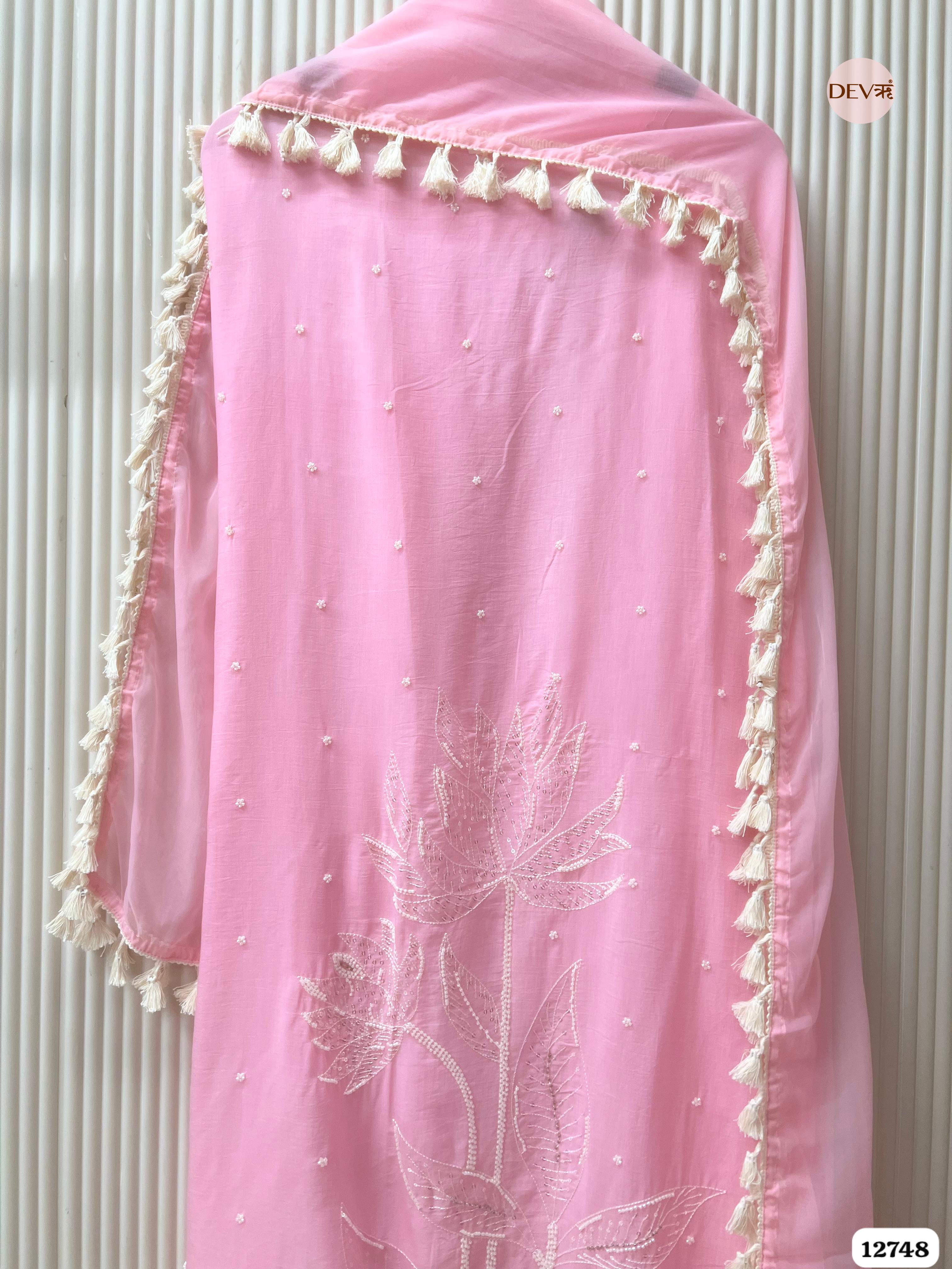 Pink Mul Cotton Embroidered Unstitched 3-Piece Suit (Devri – D.No 12748)