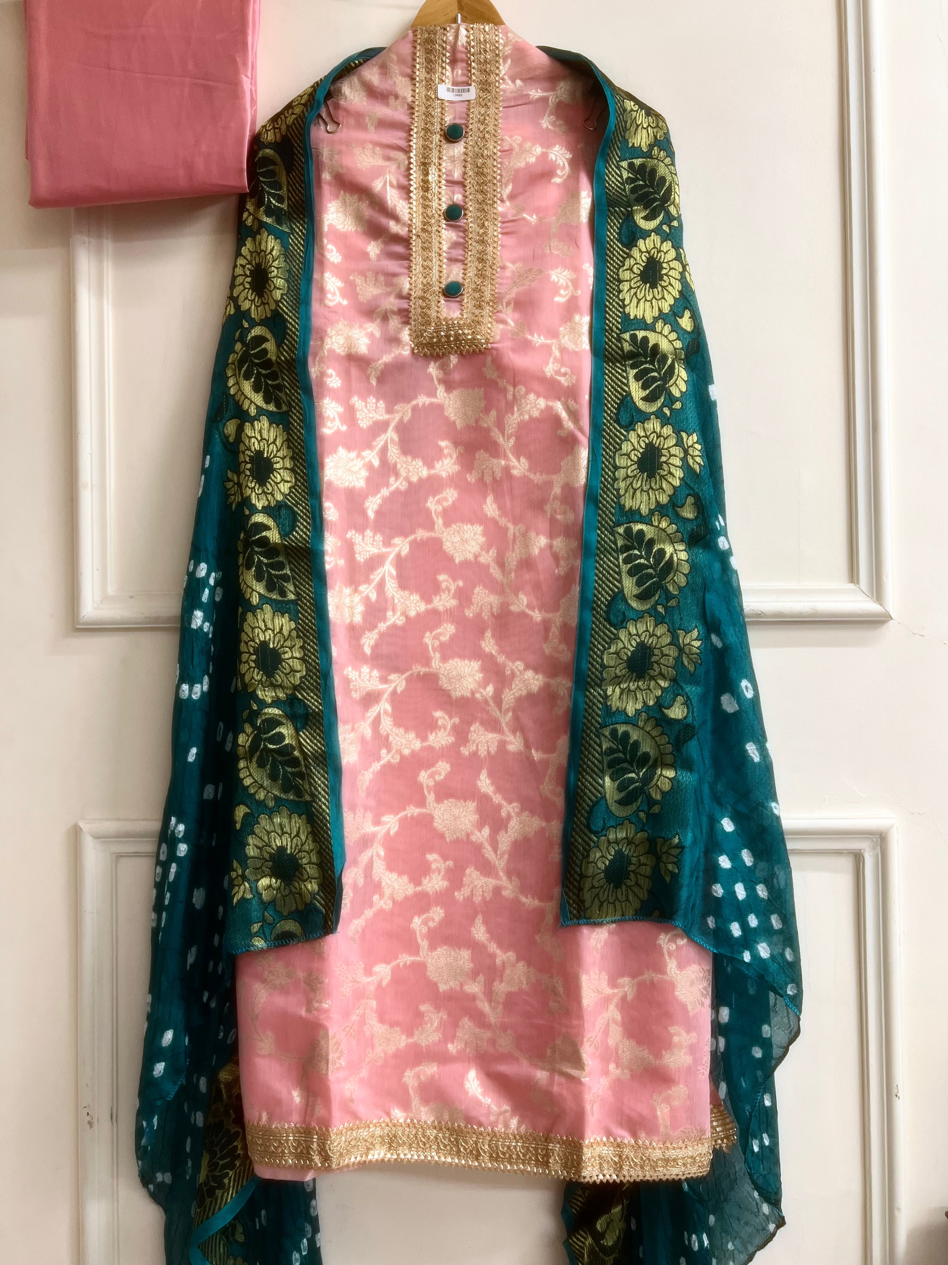 Pink Silk Blend Printed Unstitched 3-Piece Suit (Devri – D.No 13403)