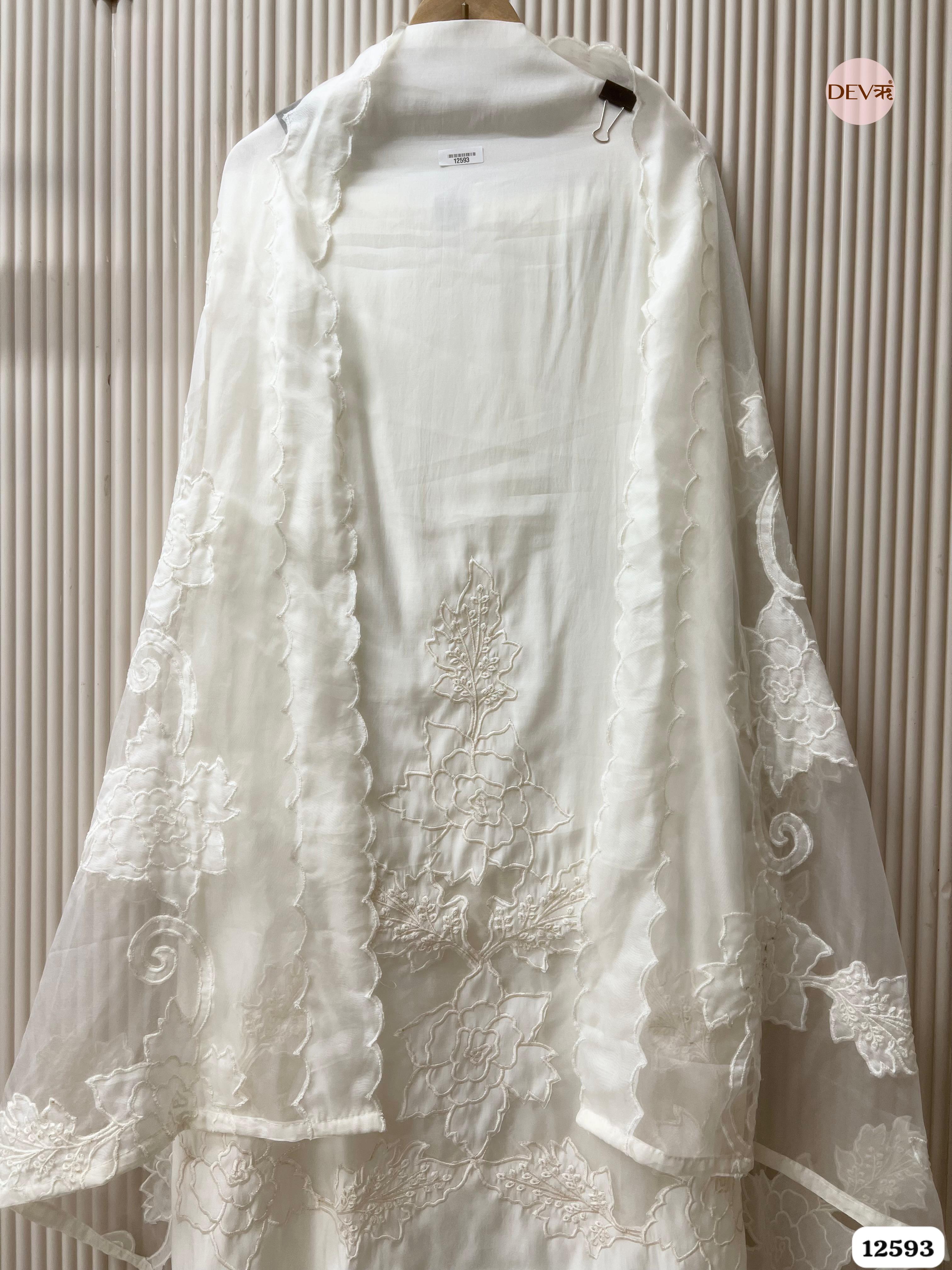 White Modal Silk Embroidered Unstitched 3-Piece Suit (Devri – D.No 12593)