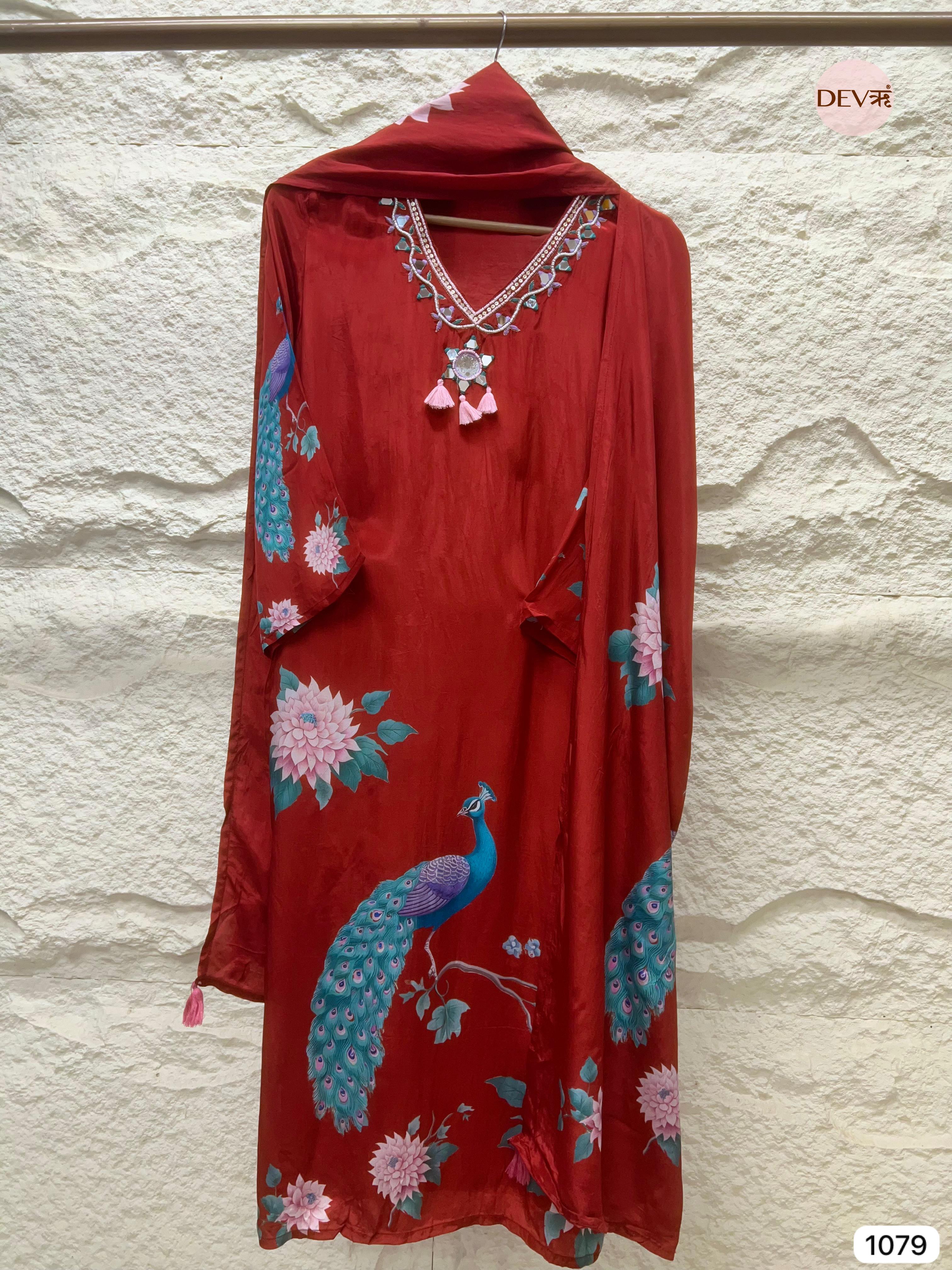 Noor Natural Crepe Printed 3-Piece Set (Devri – D.No 1079)