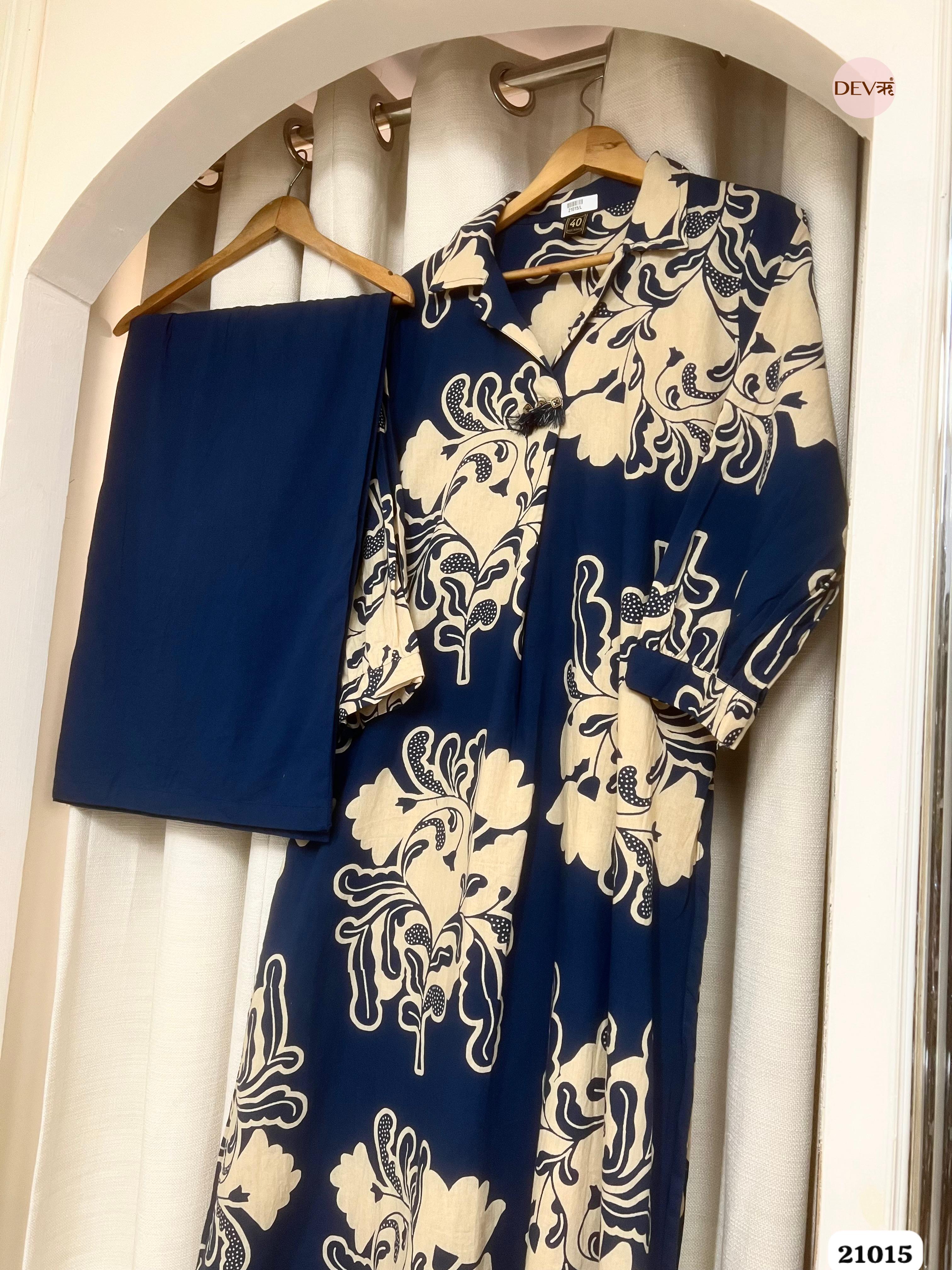Neelambari Cotton slub Printed Blue 2-Piece Set (Devri – D.No 21015)