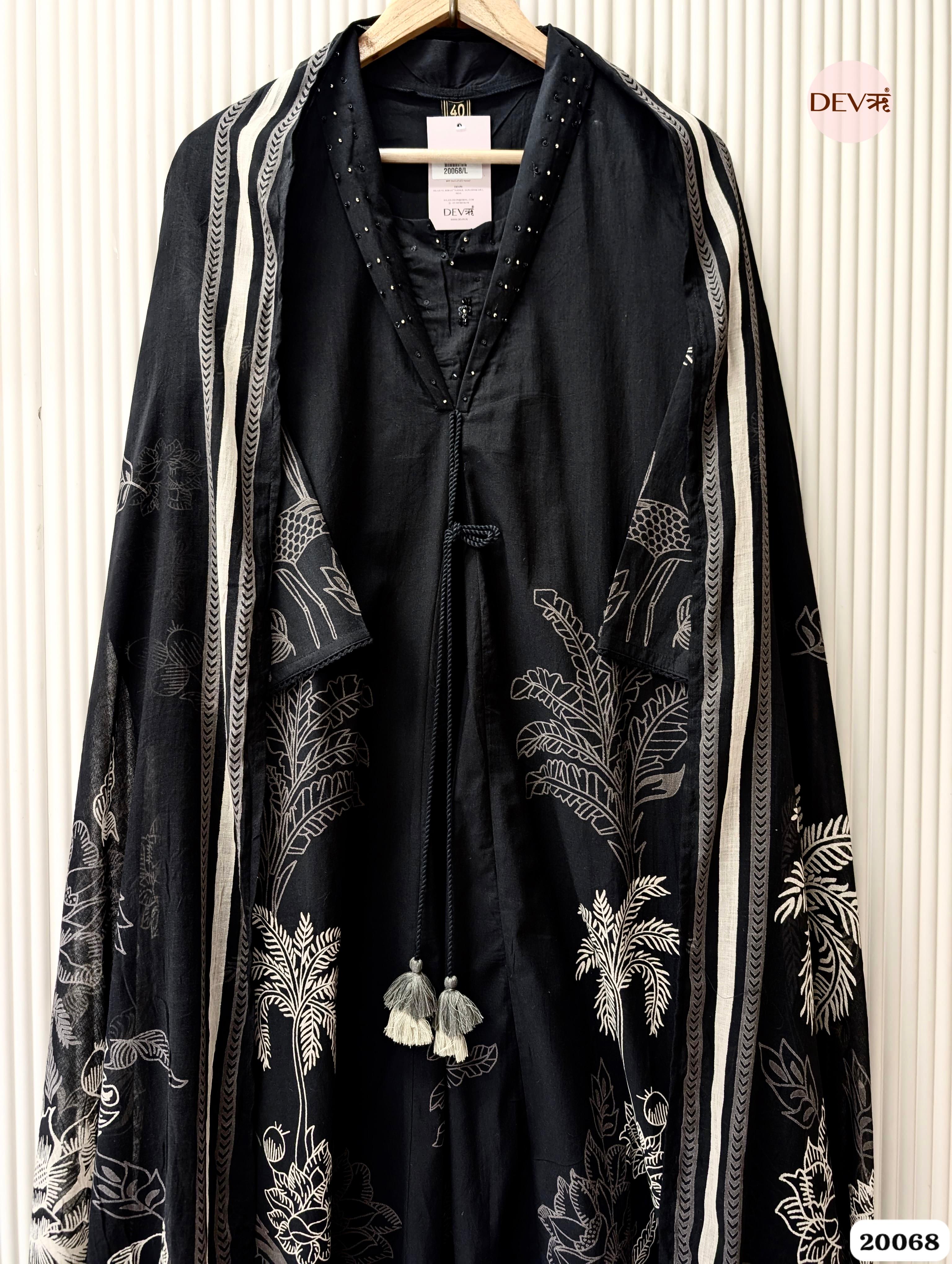 Meher Pure Cotton Printed Black 3-Piece Set (Devri – D.No 20068)