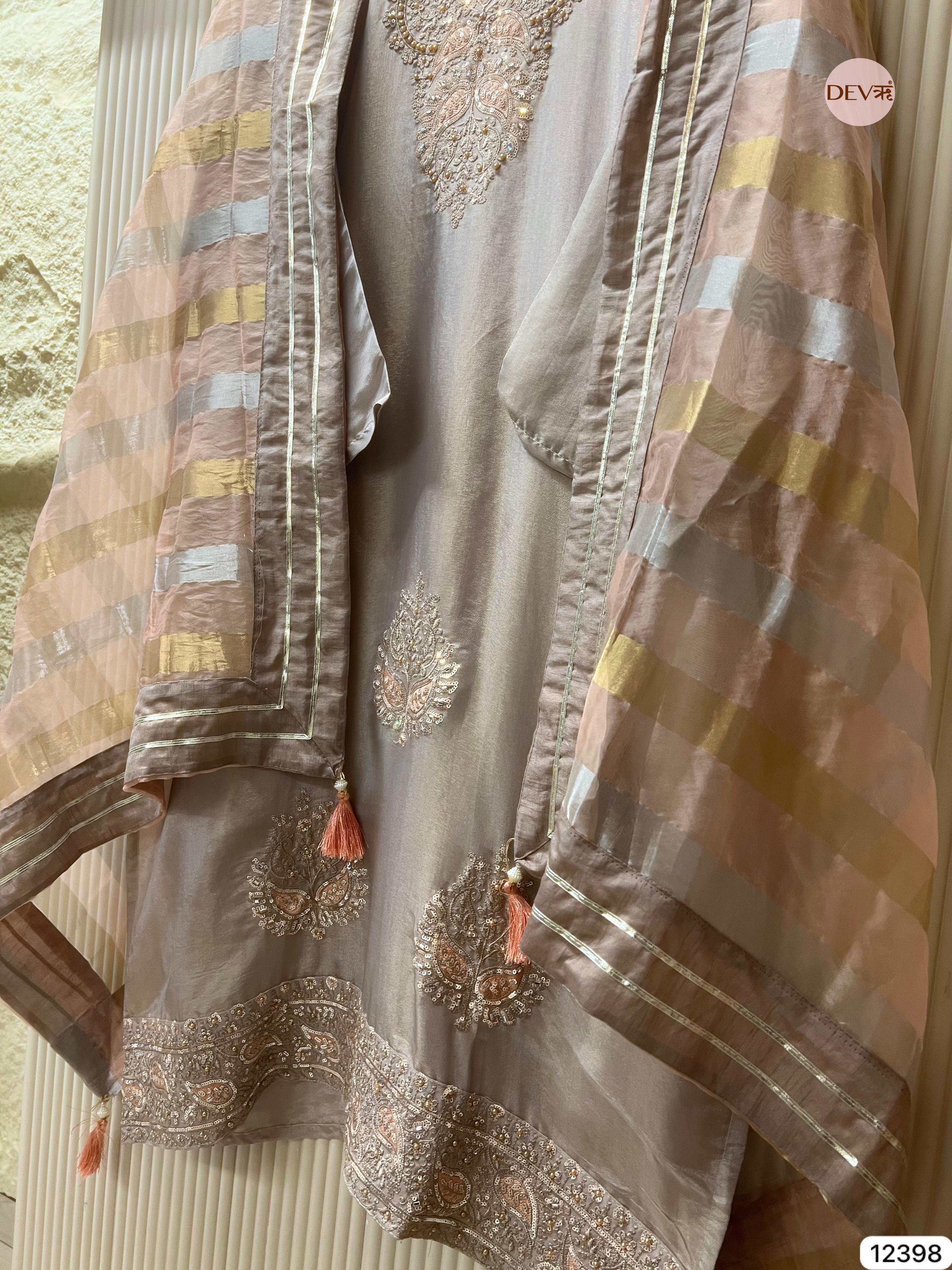 Mauve Shimmer Silk Embroidered Unstitched 3-Piece Suit (Devri – D.No 12398)