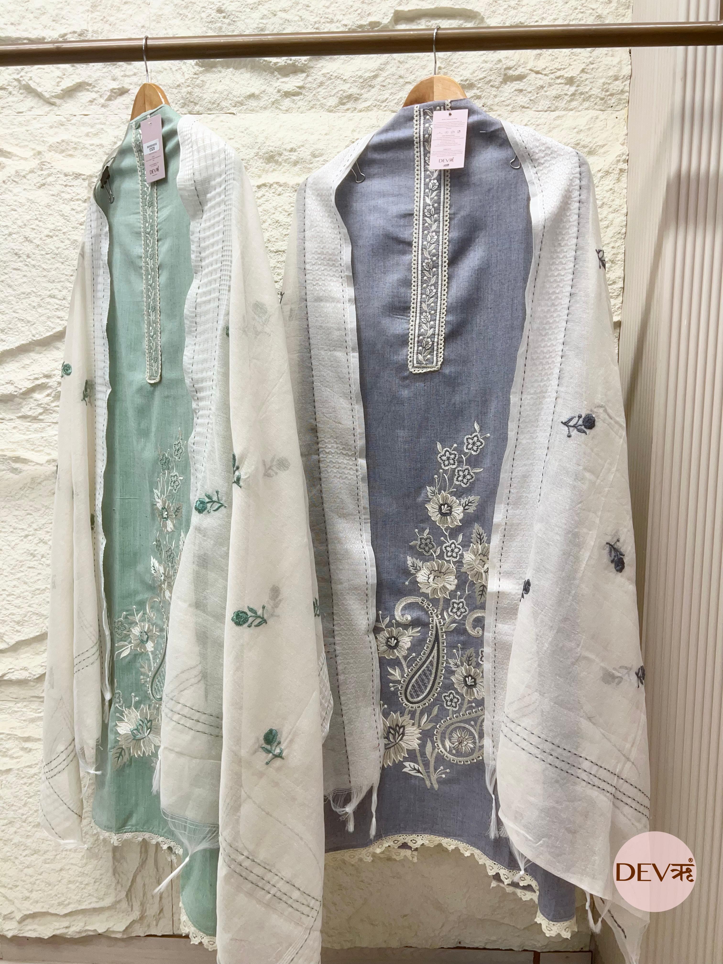 Mint Handloom Cotton Embroidered Unstitched 3-Piece Suit (Devri – D.No 12528)