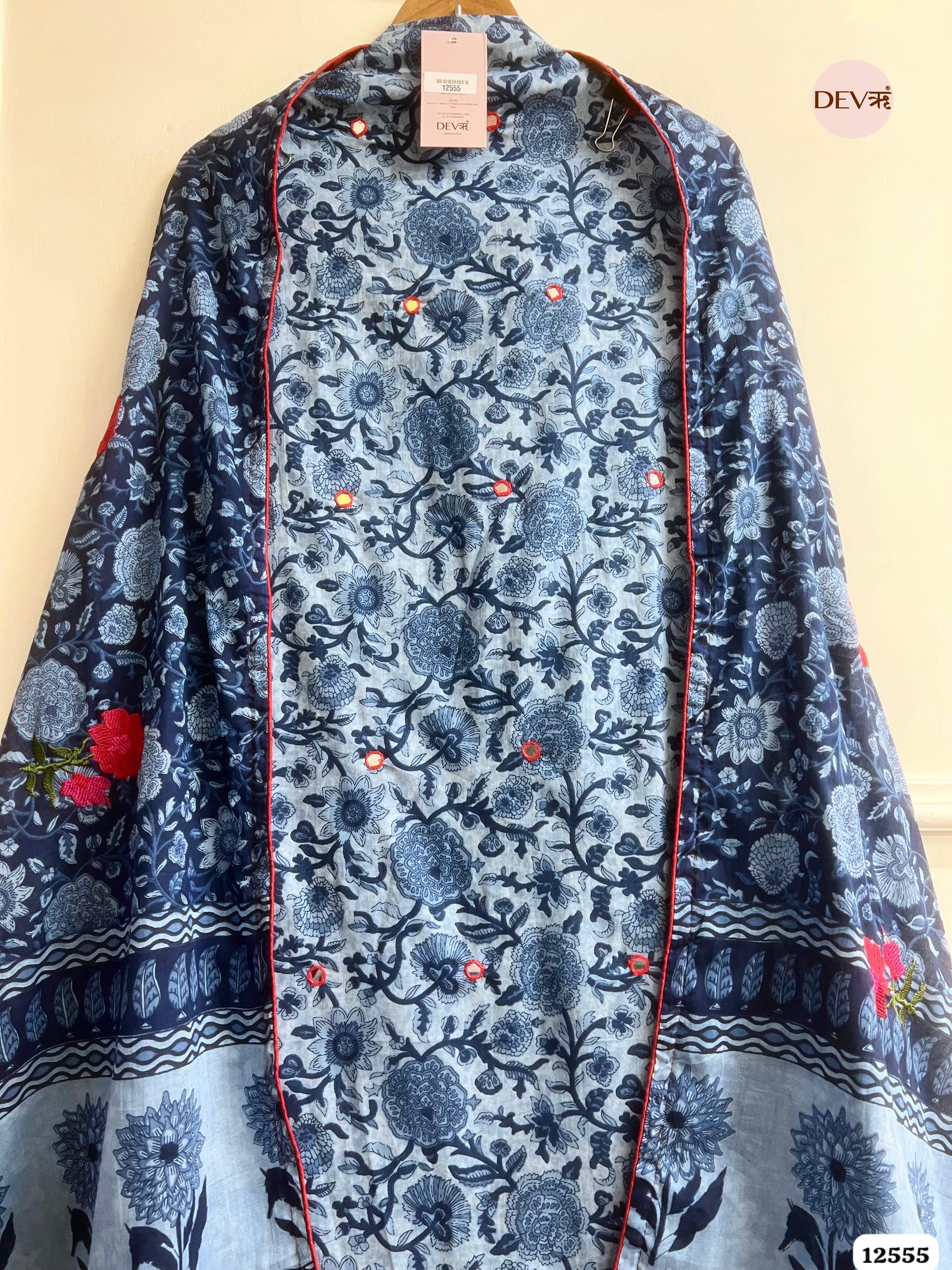 Blue Pure Cotton Printed Unstitched 3-Piece Suit (Devri – D.No 12555)