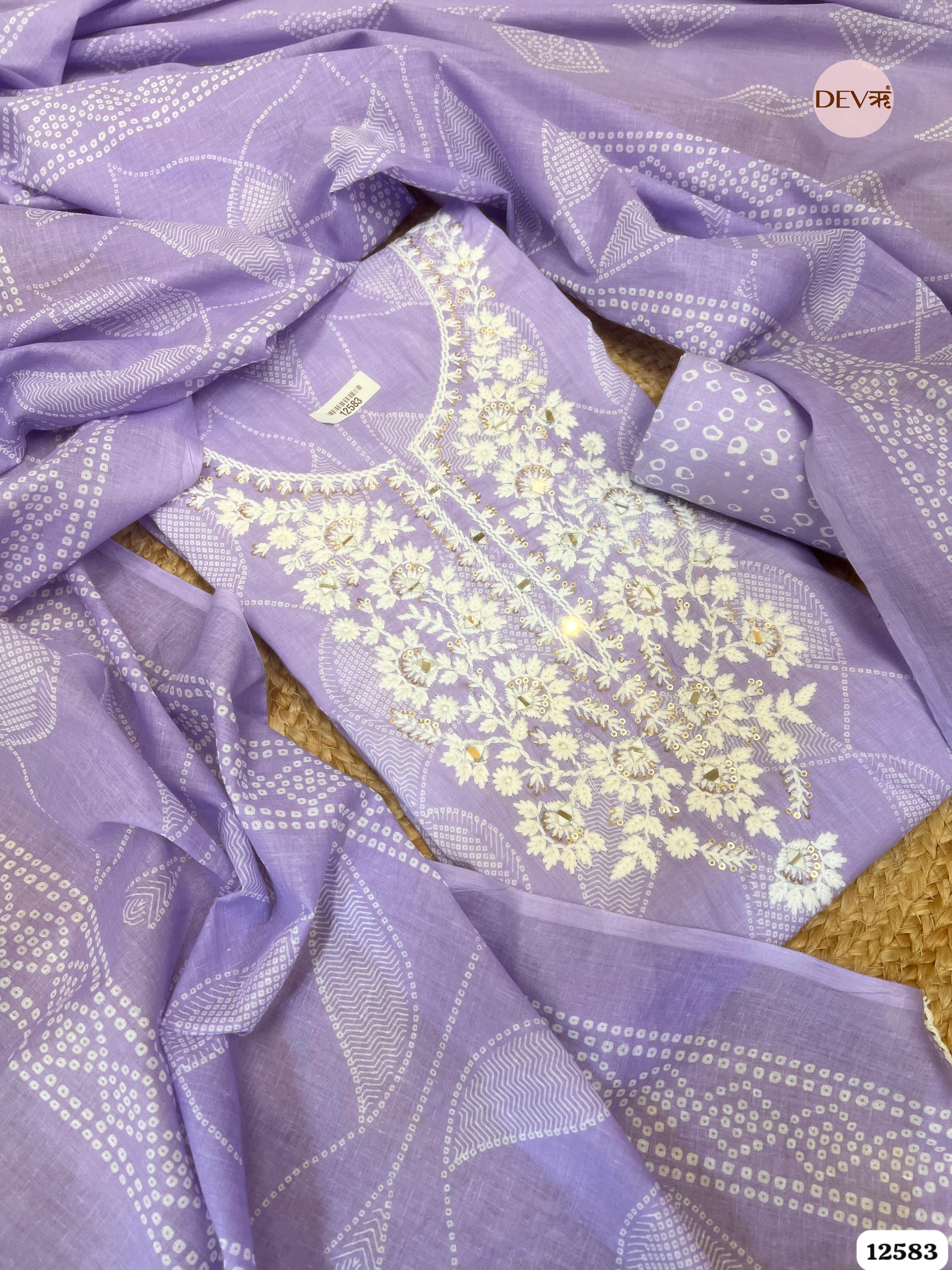 Lavender Cotton Embroidered Unstitched 3-Piece Suit (Devri – D.No 12583)